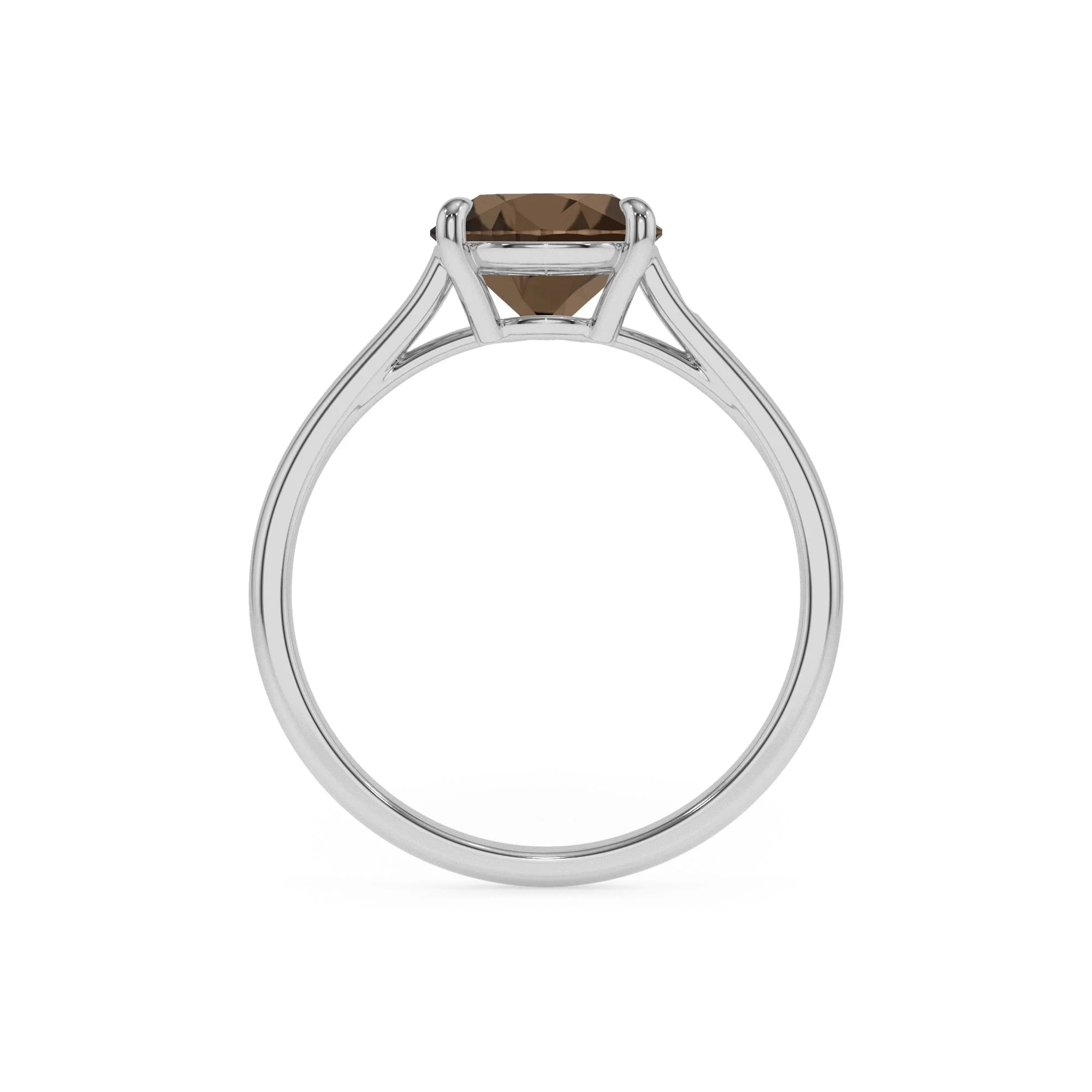 natural smoky-quartz cushion solitaire rings in white gold 