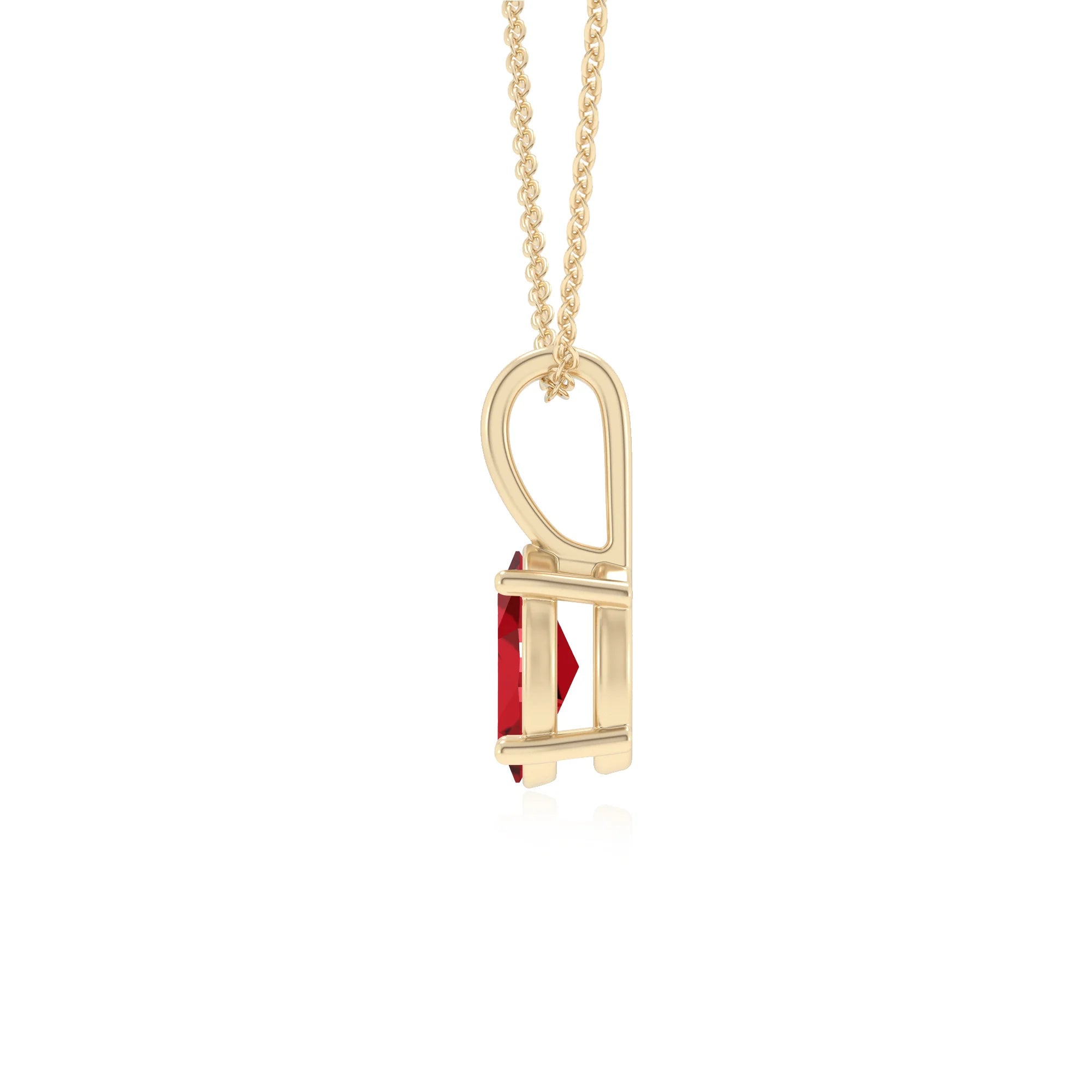 lab grown ruby oval solitaire necklaces in yellow gold 