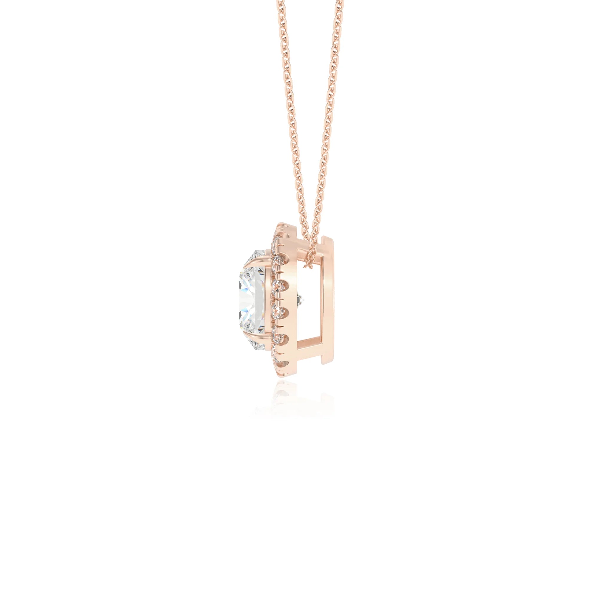 lab grown moissanite cushion solitaire necklaces in rose gold 