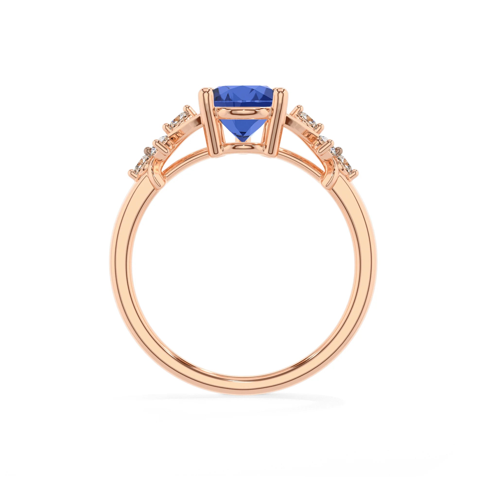 lab grown blue-sapphire pear solitaire rings in rose gold 