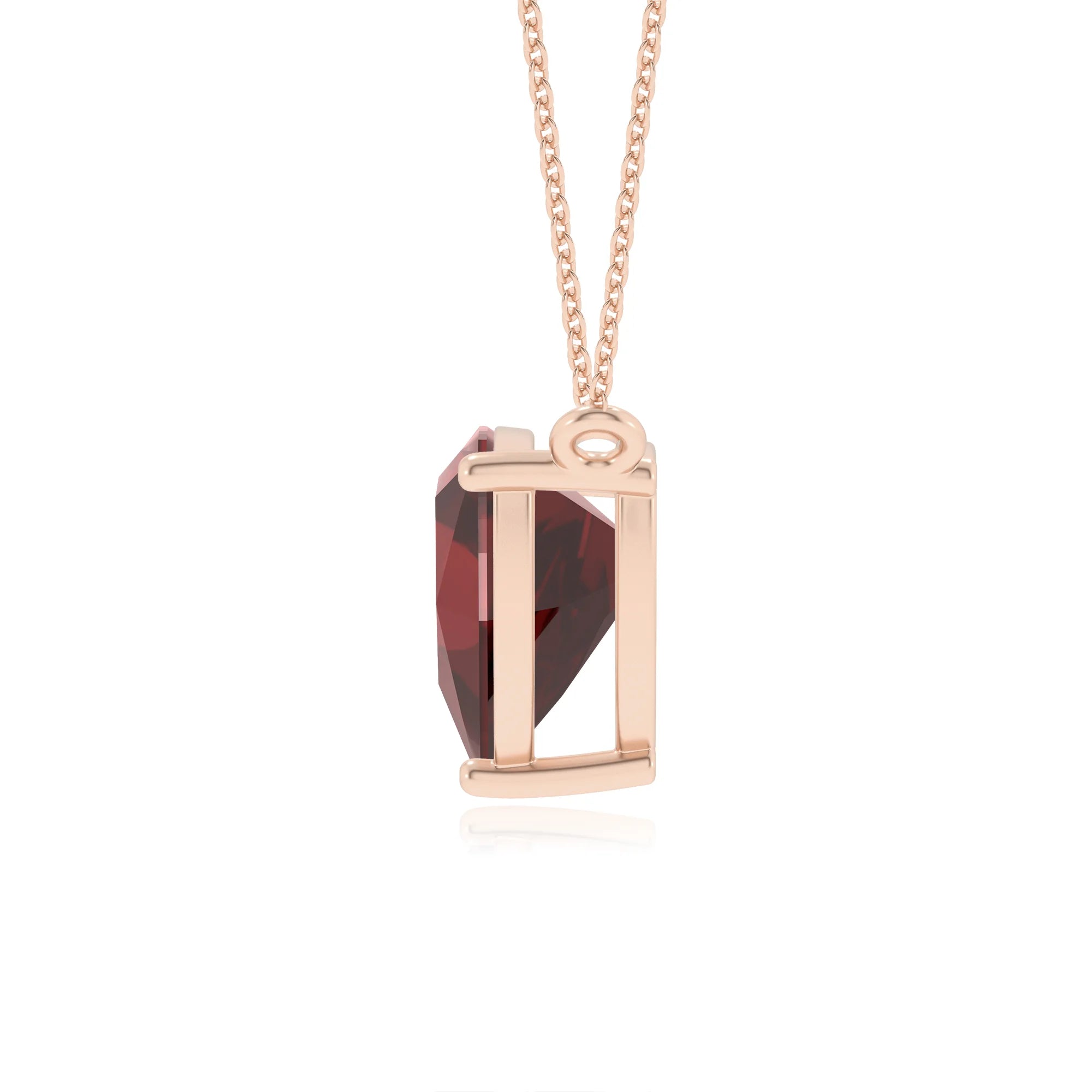 natural garnet trillion solitaire necklaces in rose gold 