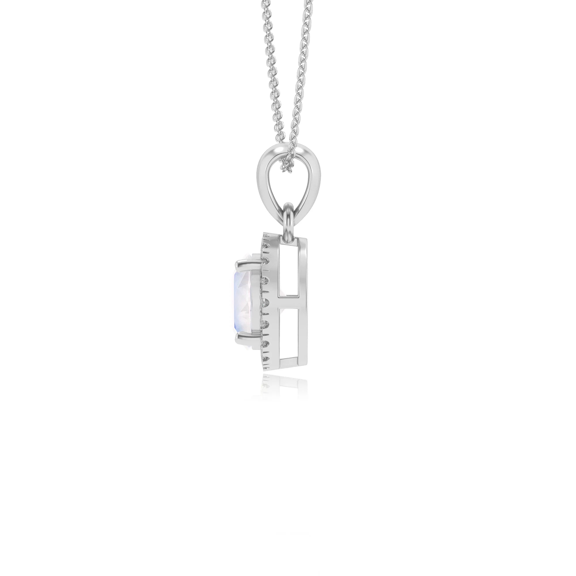 natural rainbow-moonstone round solitaire necklaces in white gold 