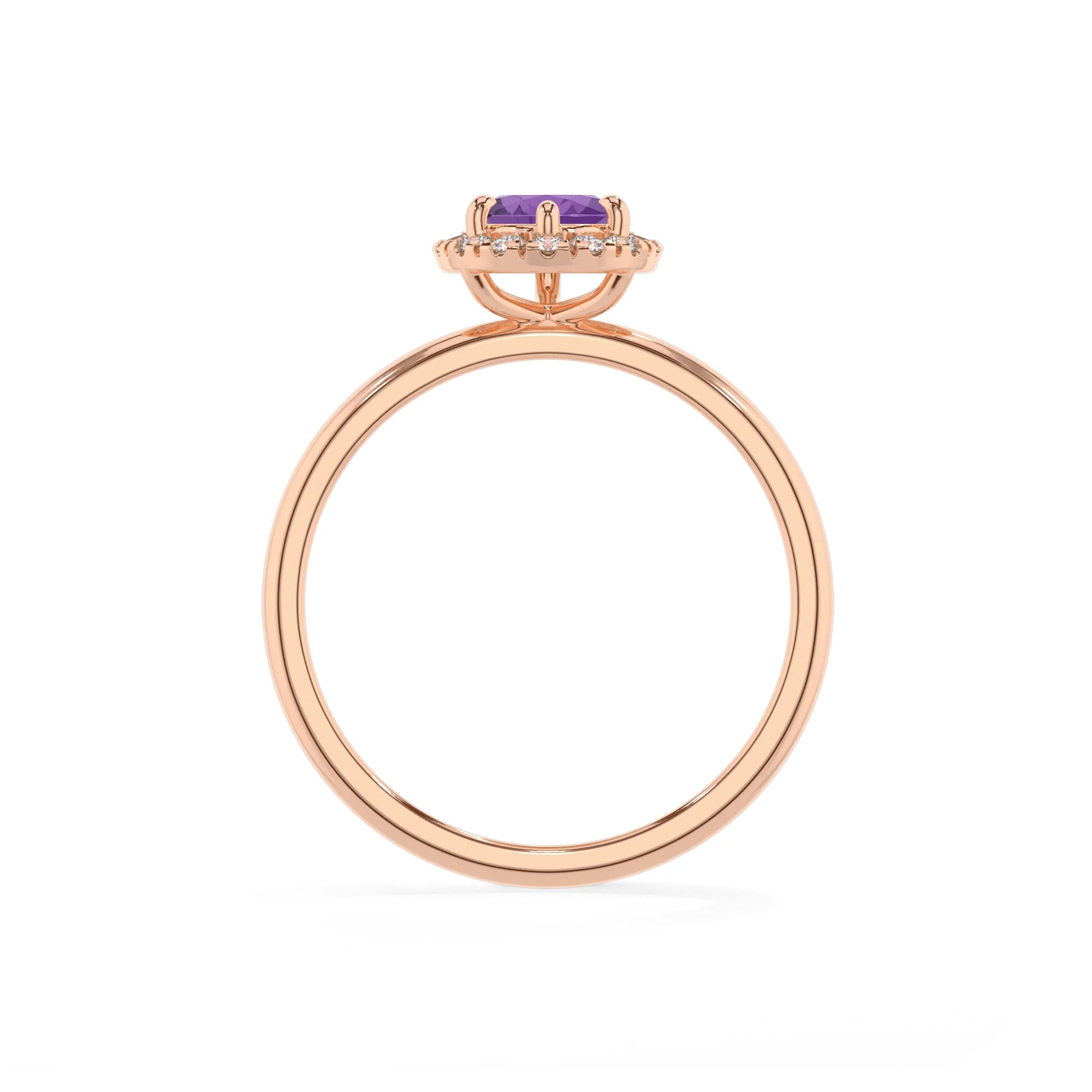 lab grown amethyst pear solitaire rings in rose gold 