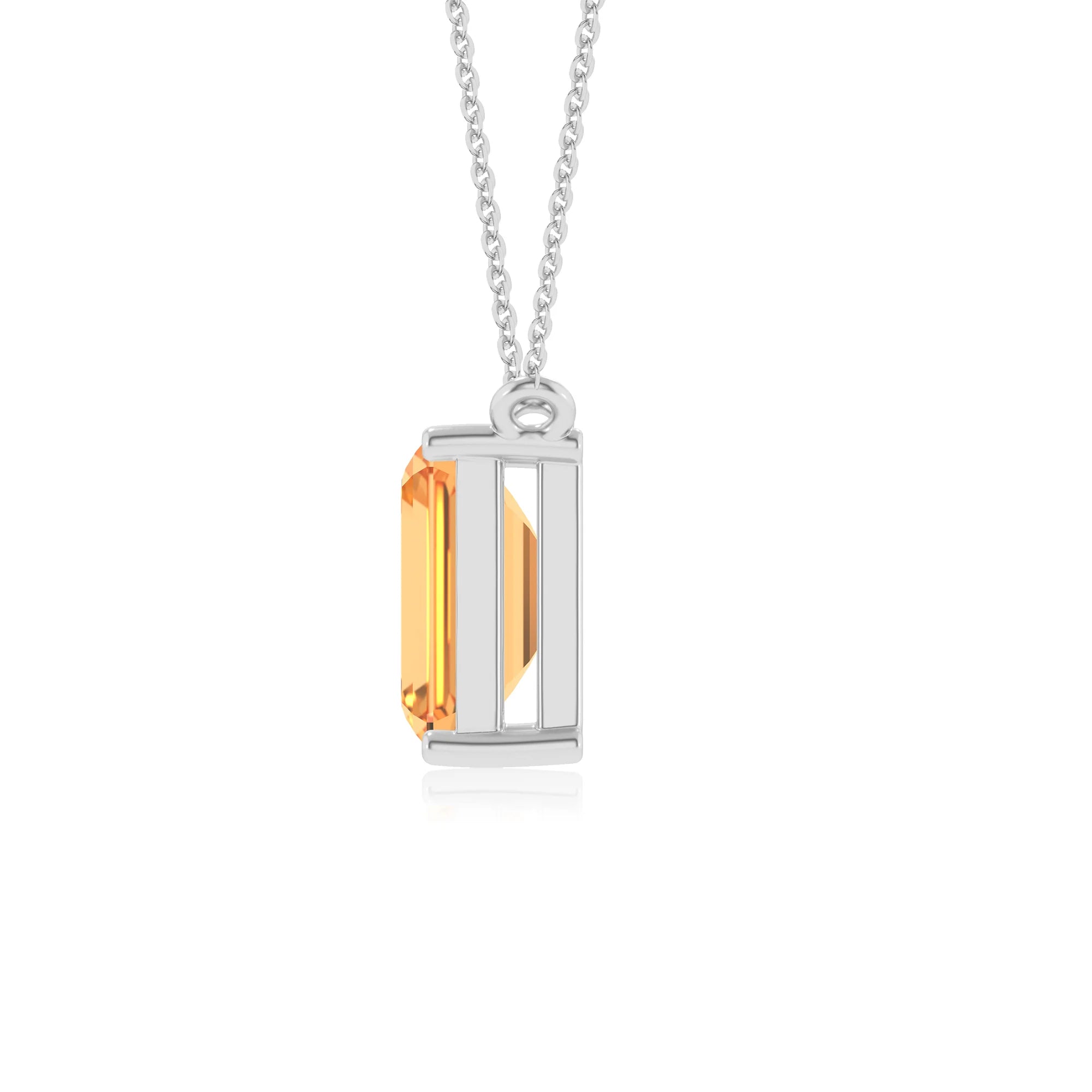 lab grown citrine emerald cut solitaire necklaces in white gold 