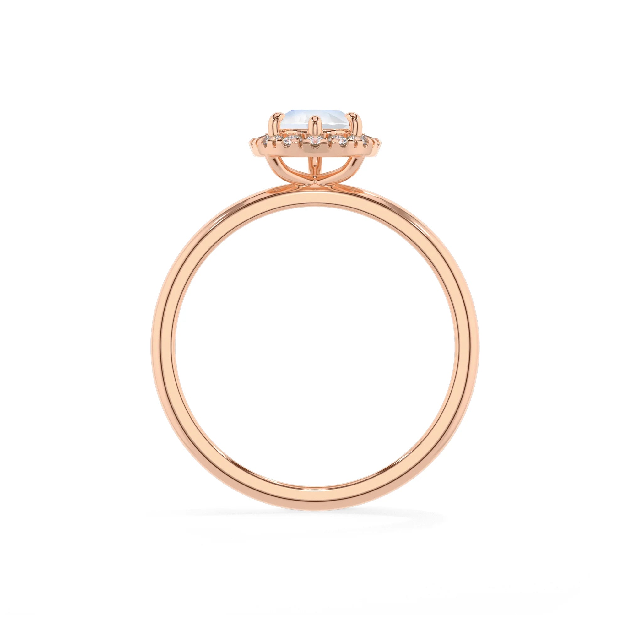 natural rainbow-moonstone pear solitaire rings in rose gold 