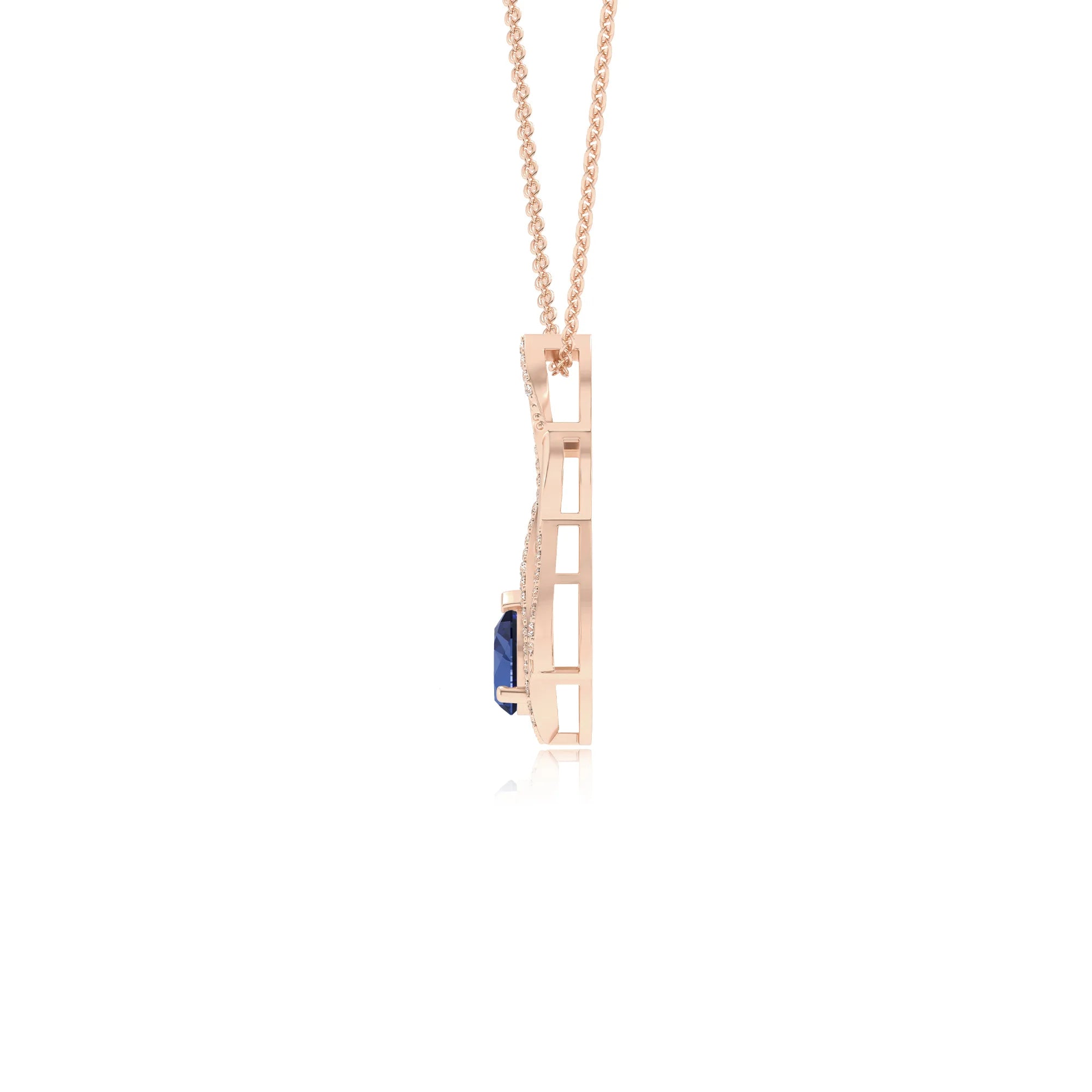 lab grown blue-sapphire pear solitaire necklaces in rose gold 