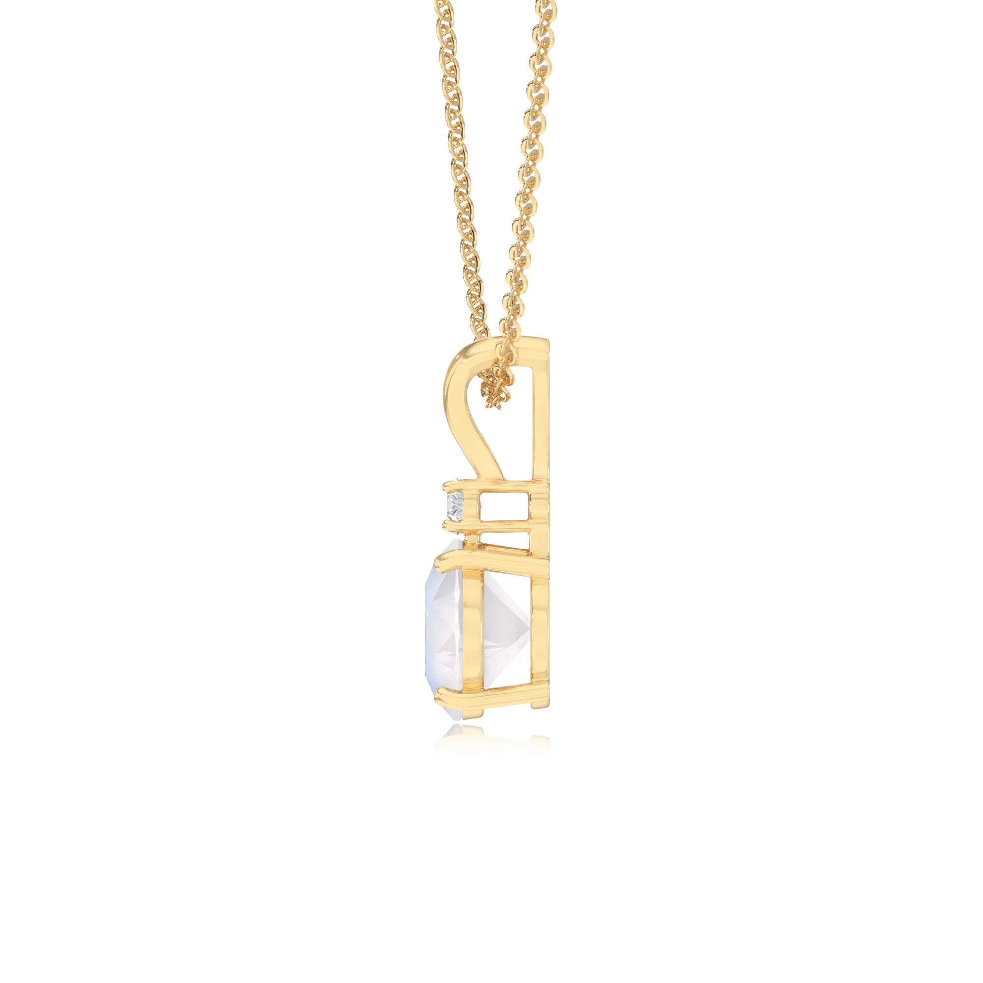 natural rainbow-moonstone round solitaire v-bale necklaces in yellow gold 