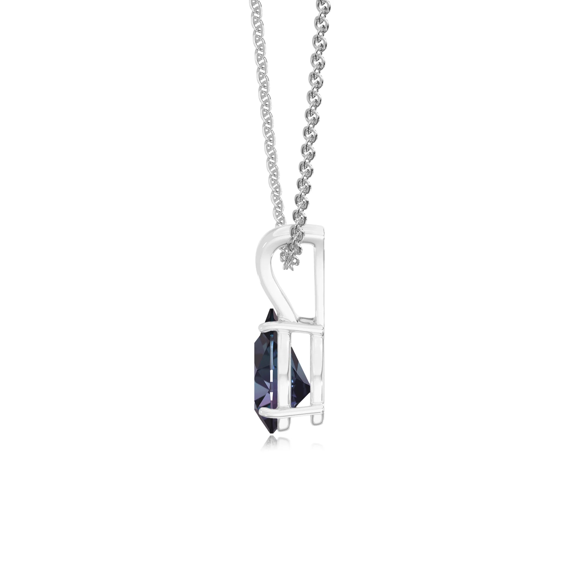 lab grown alexandrite pear solitaire v-bale necklaces in sterling silver 