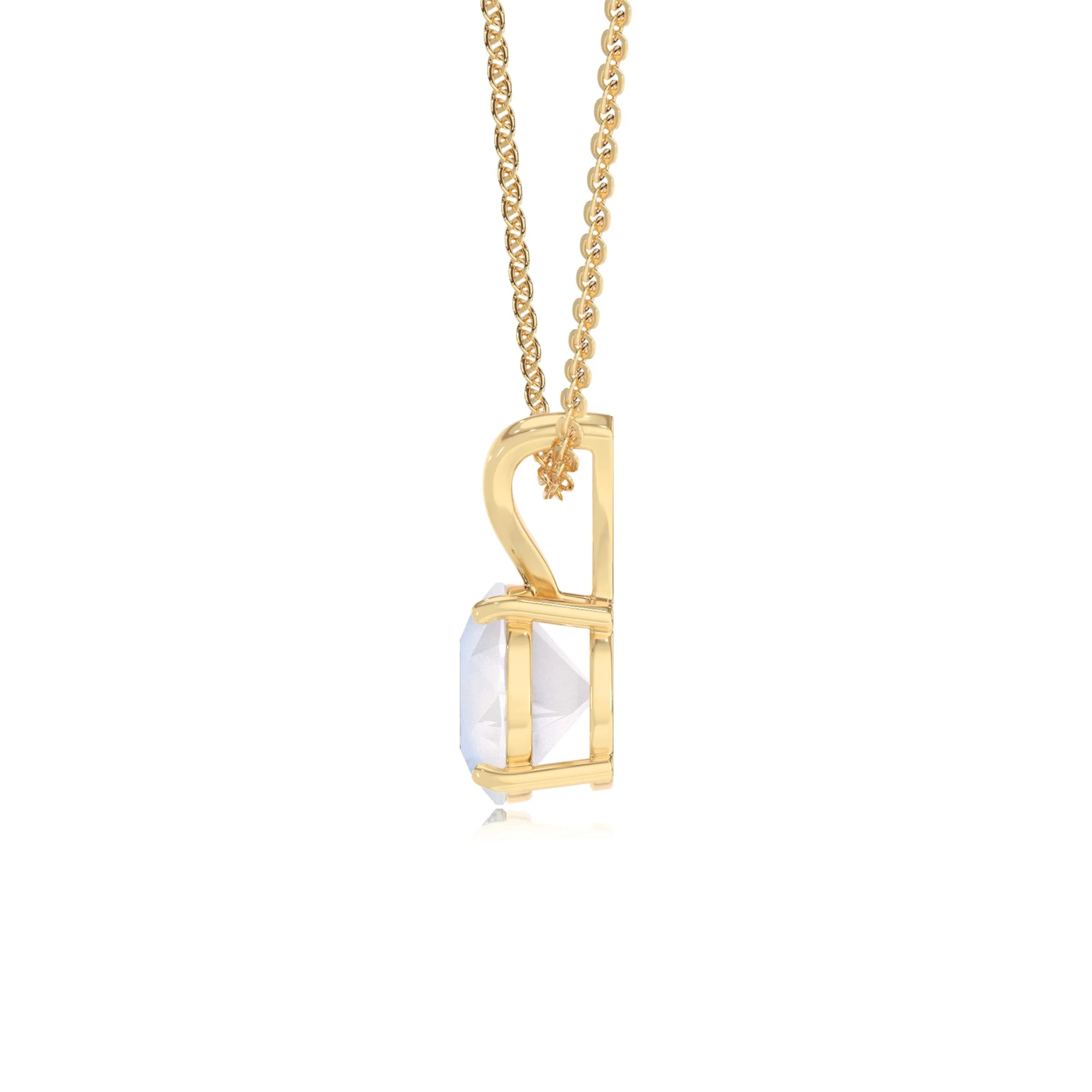 natural rainbow-moonstone round solitaire v-bale necklaces in yellow gold 