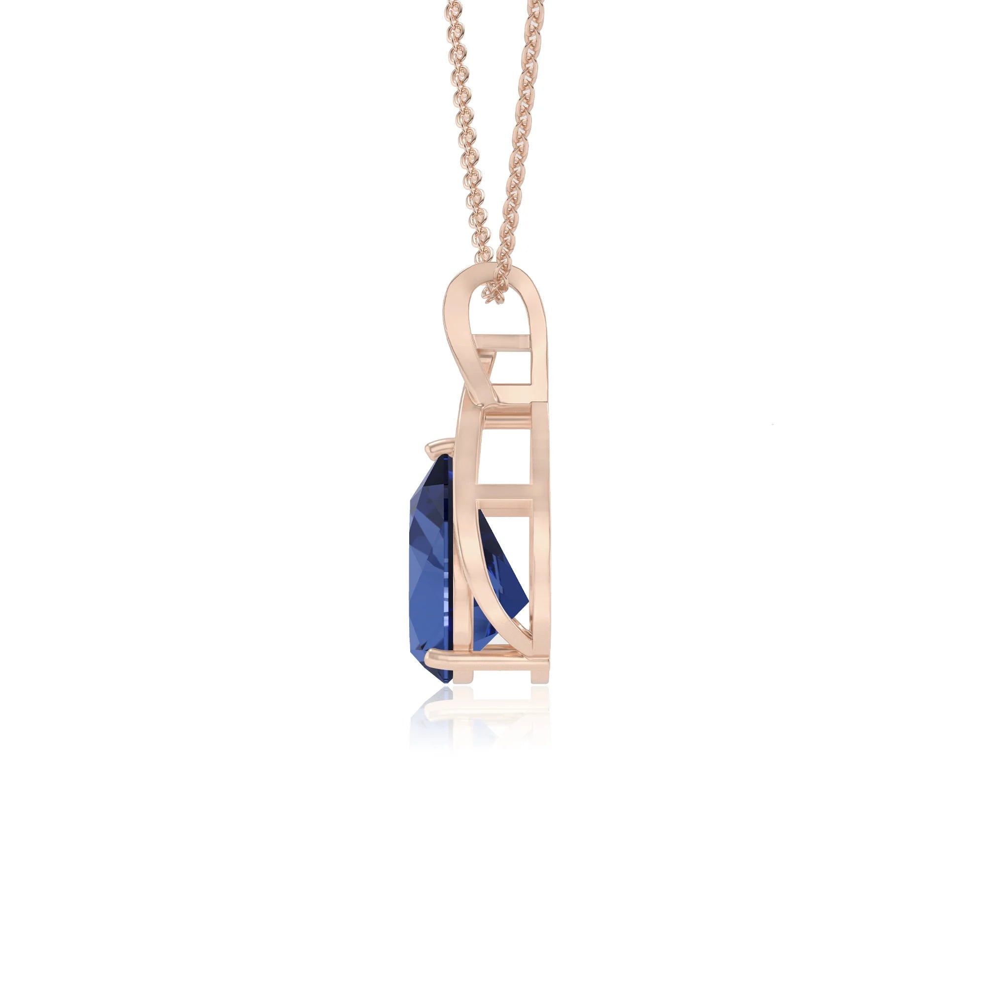 lab grown blue-sapphire pear solitaire necklaces in rose gold 