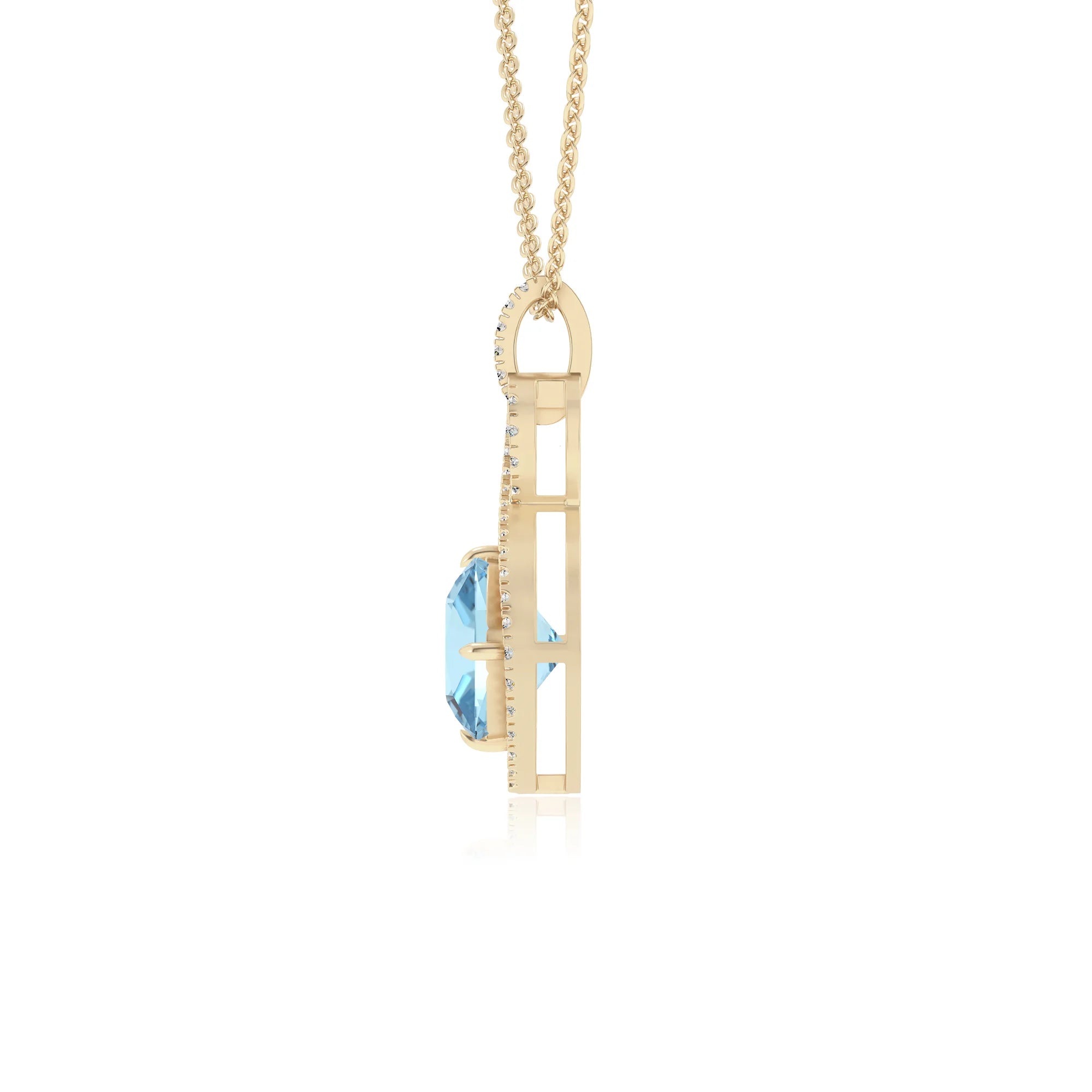 lab grown aquamarine cushion infinity necklaces in yellow gold 