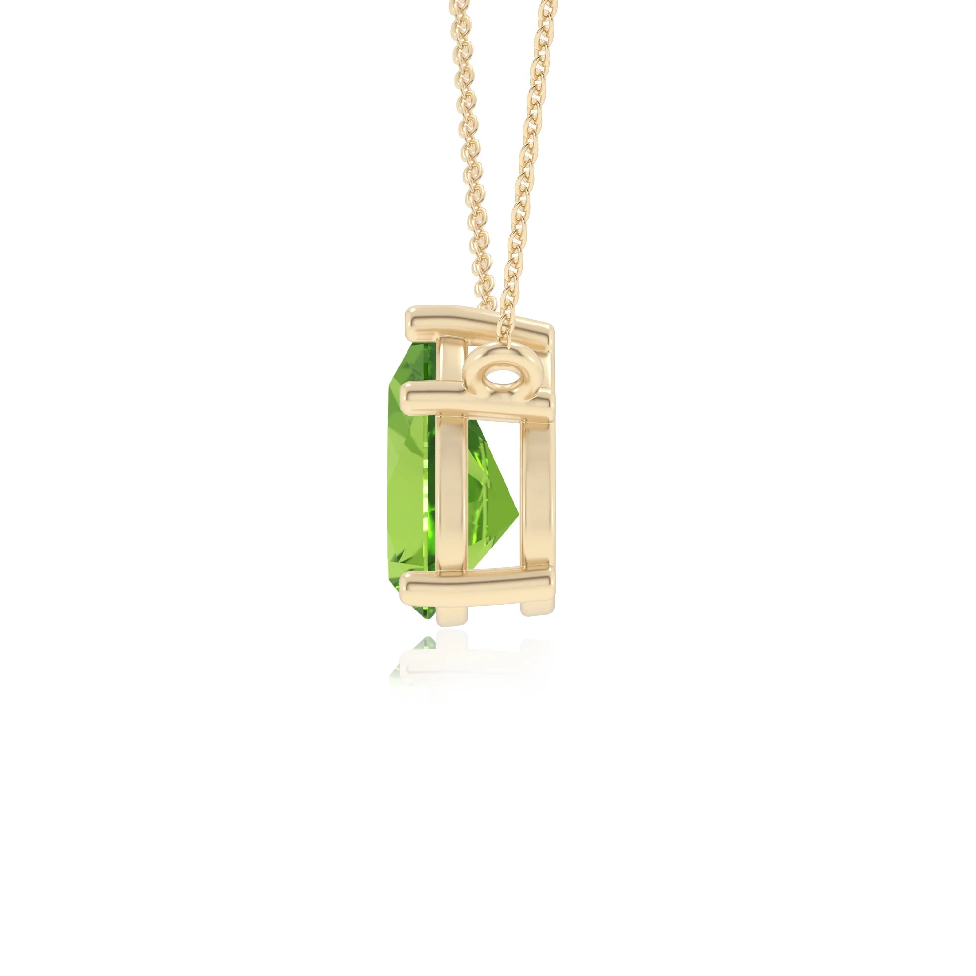 natural peridot pear solitaire necklaces in yellow gold 