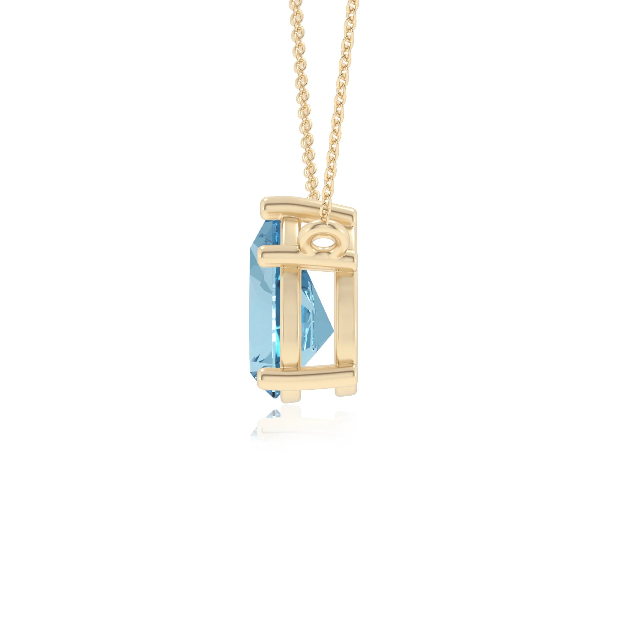 lab grown aquamarine pear solitaire necklaces in yellow gold 