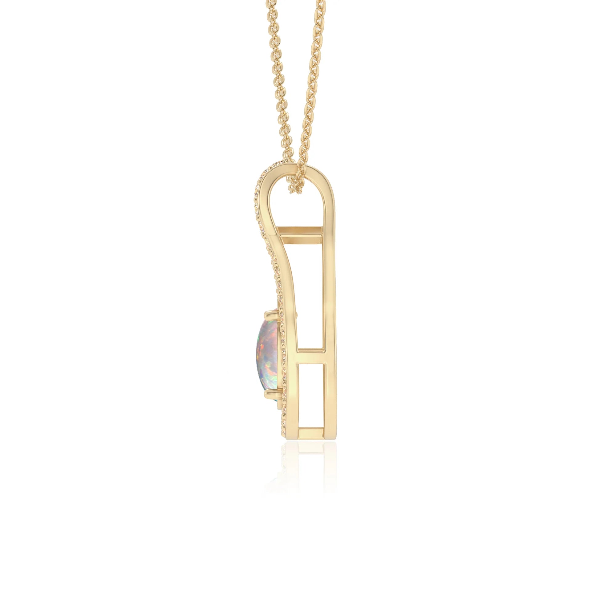 lab grown opal oval solitaire necklaces in yellow gold 