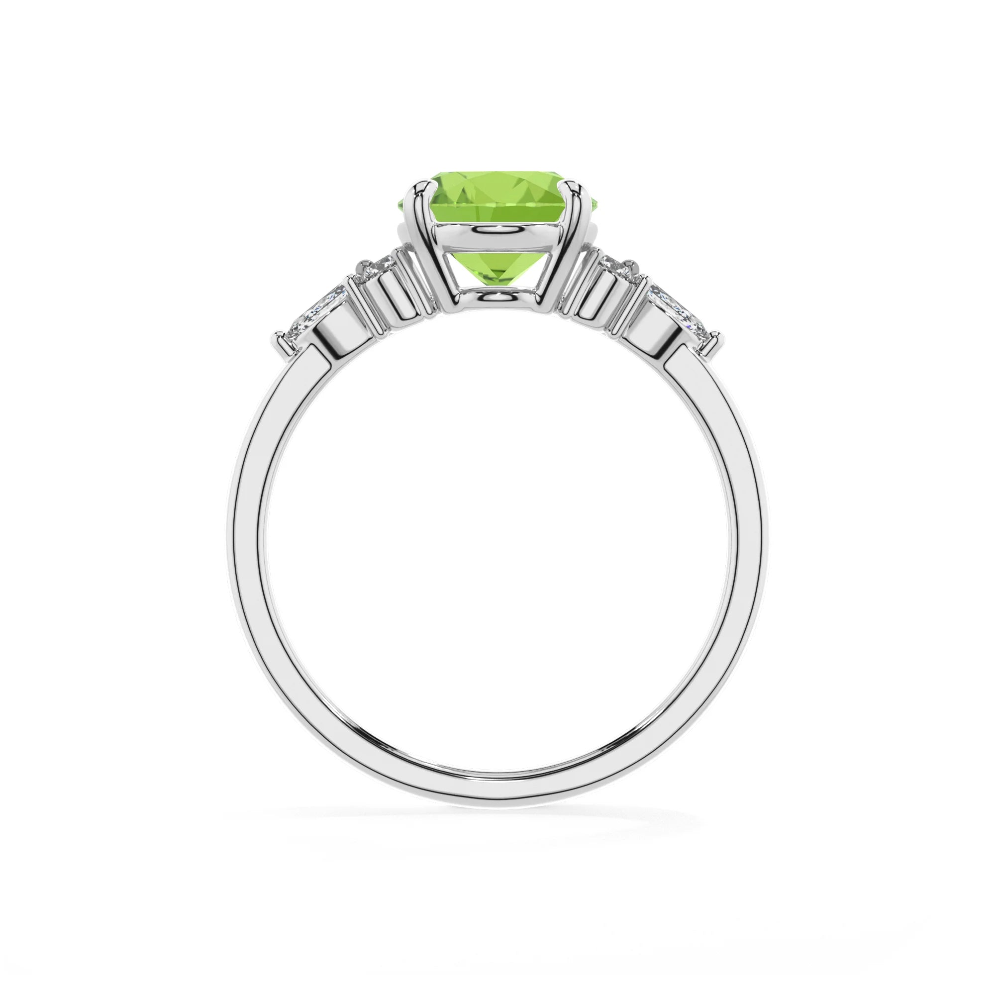 natural peridot oval solitaire rings in white gold 