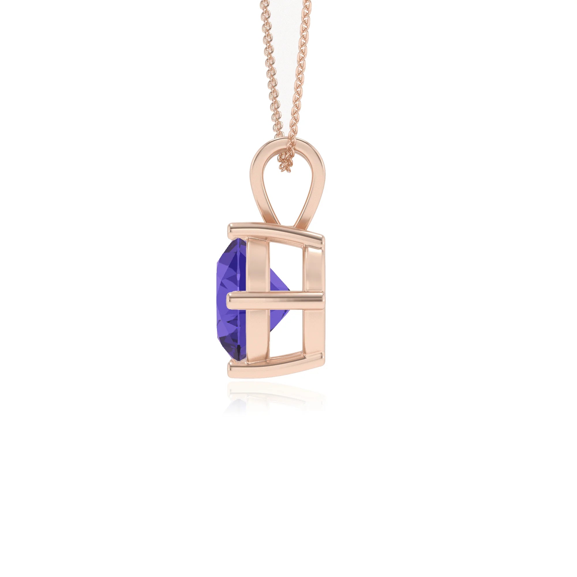 lab grown tanzanite round solitaire v-bale necklaces in rose gold 