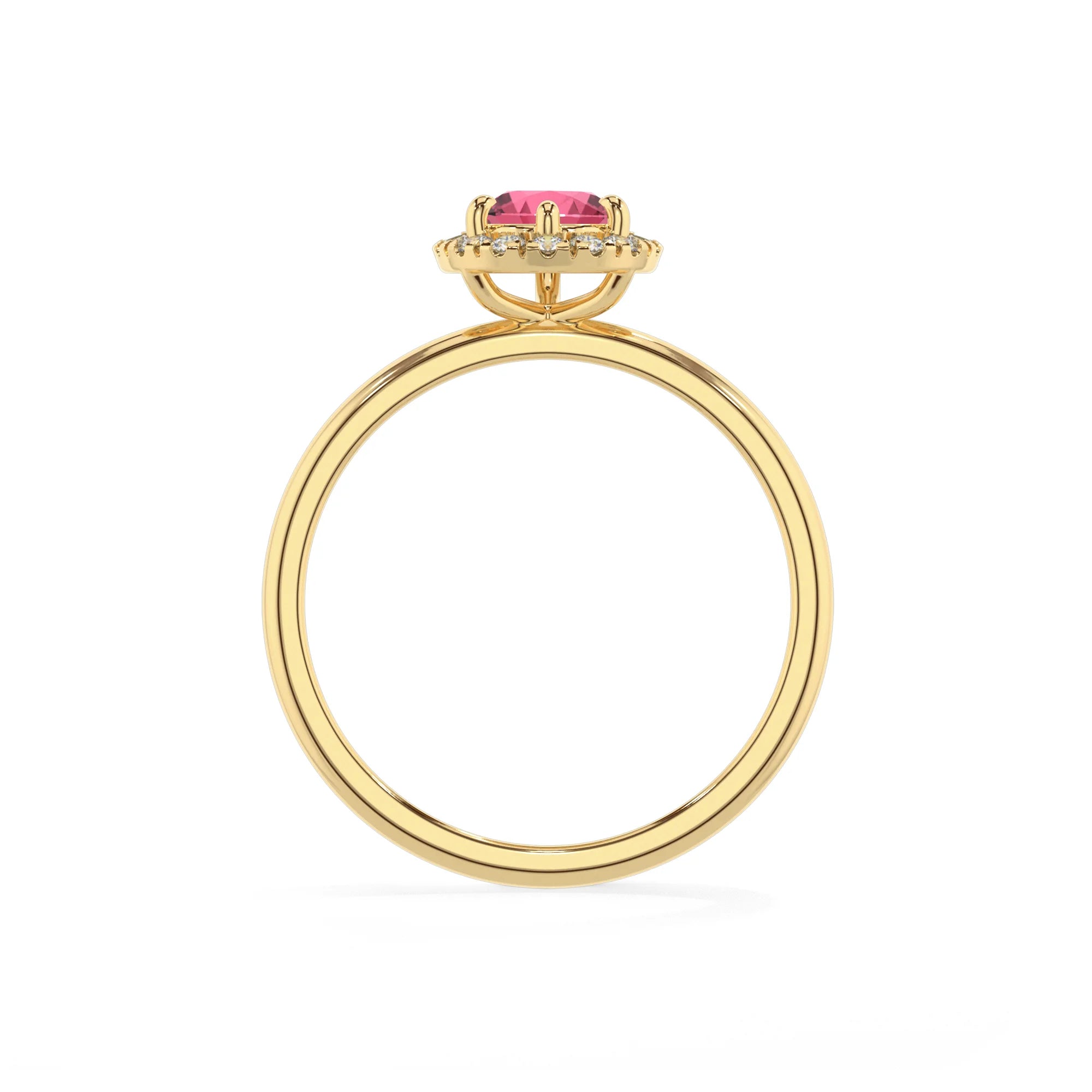 lab grown pink-tourmaline pear solitaire rings in yellow gold 