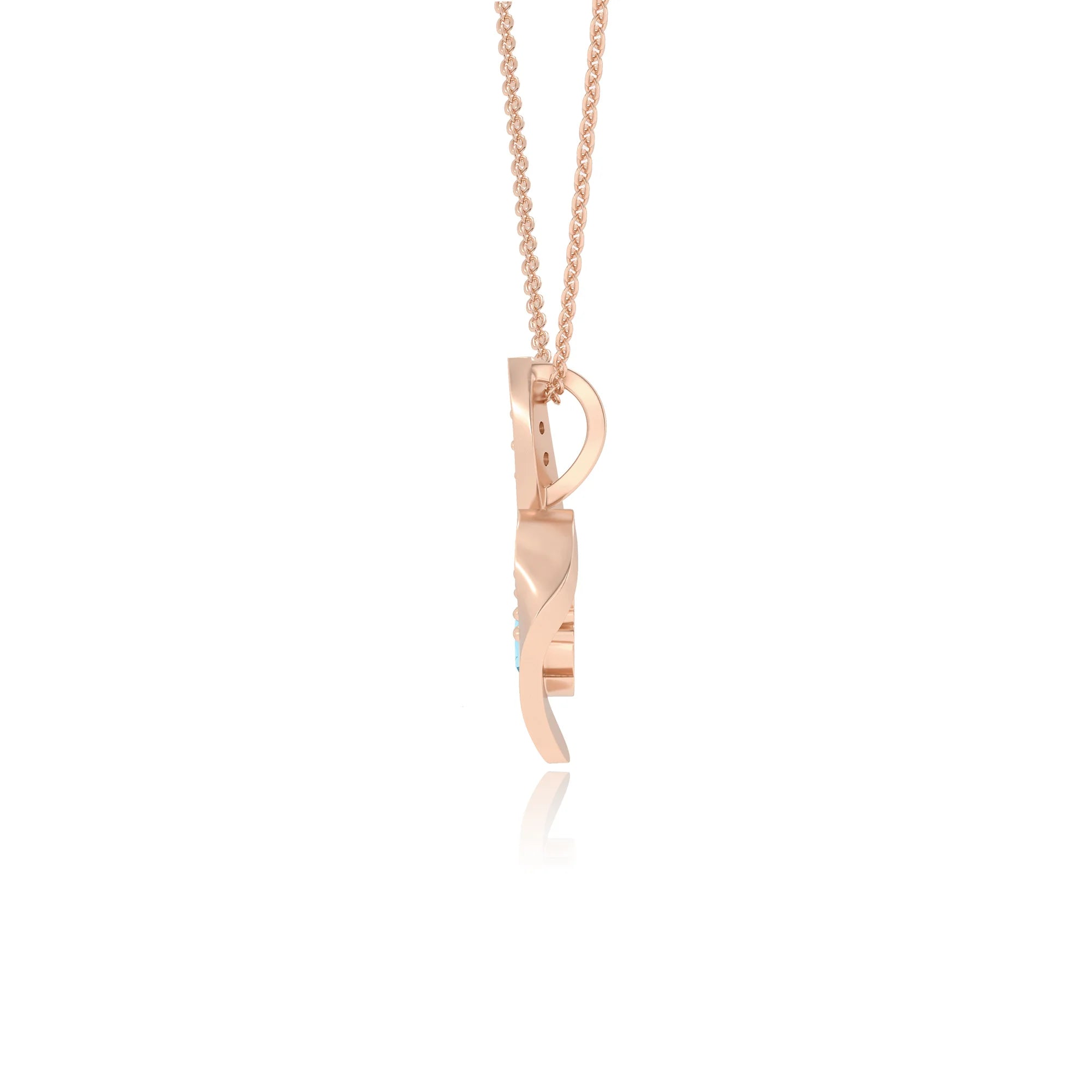 lab grown aquamarine round solitaire v-bale necklaces in rose gold 