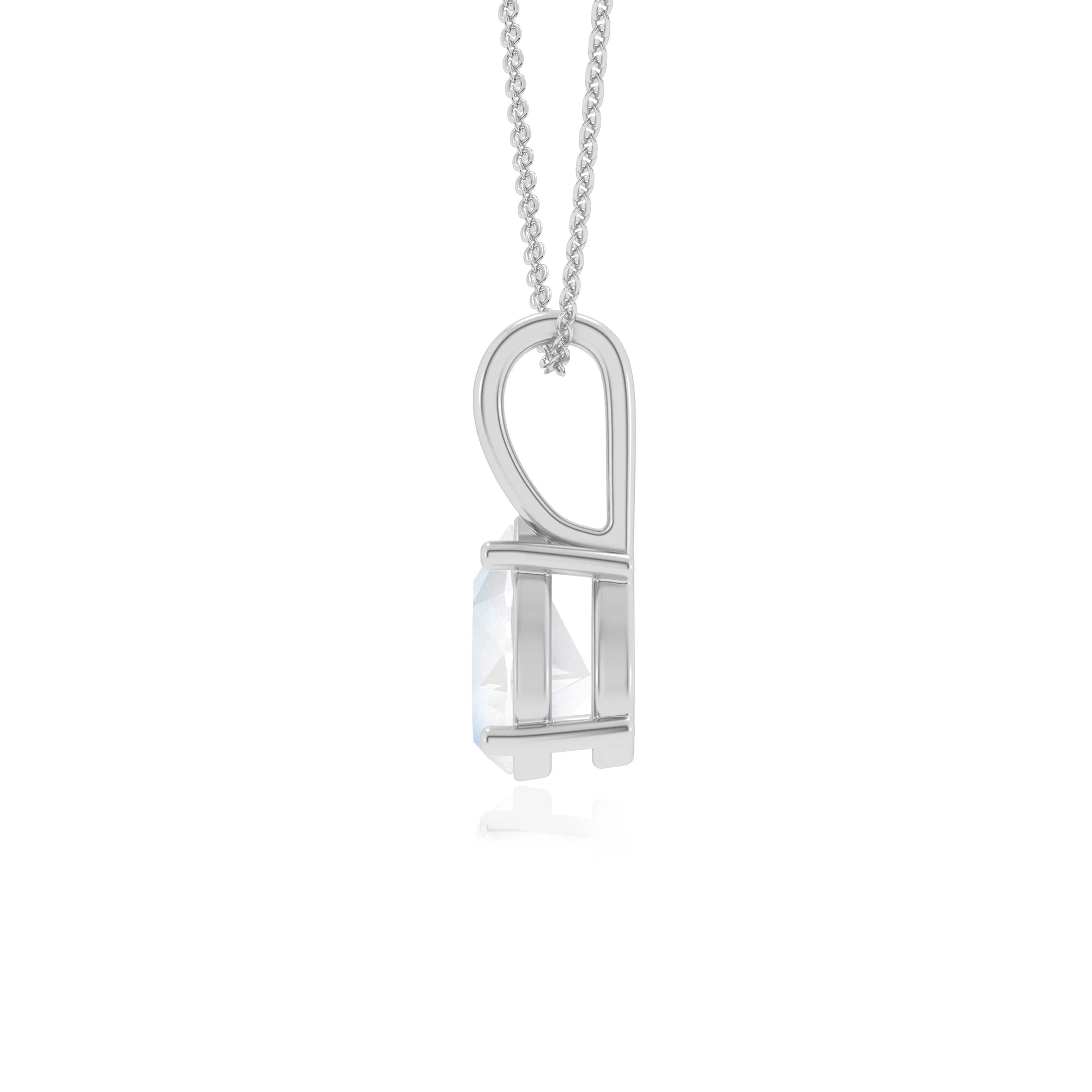 natural rainbow-moonstone pear solitaire necklaces in white gold 