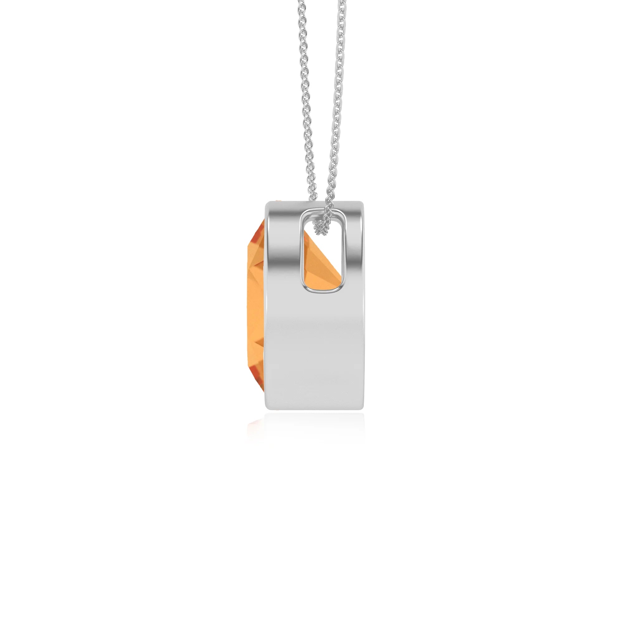 lab grown citrine round solitaire necklaces in white gold 