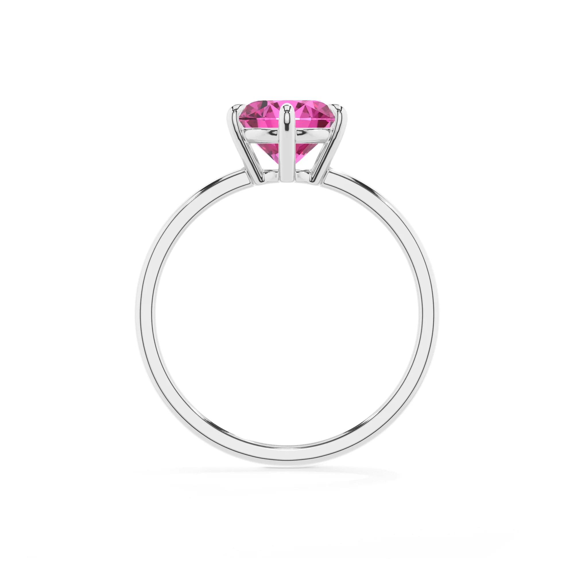 lab grown pink-sapphire round solitaire rings in sterling silver 