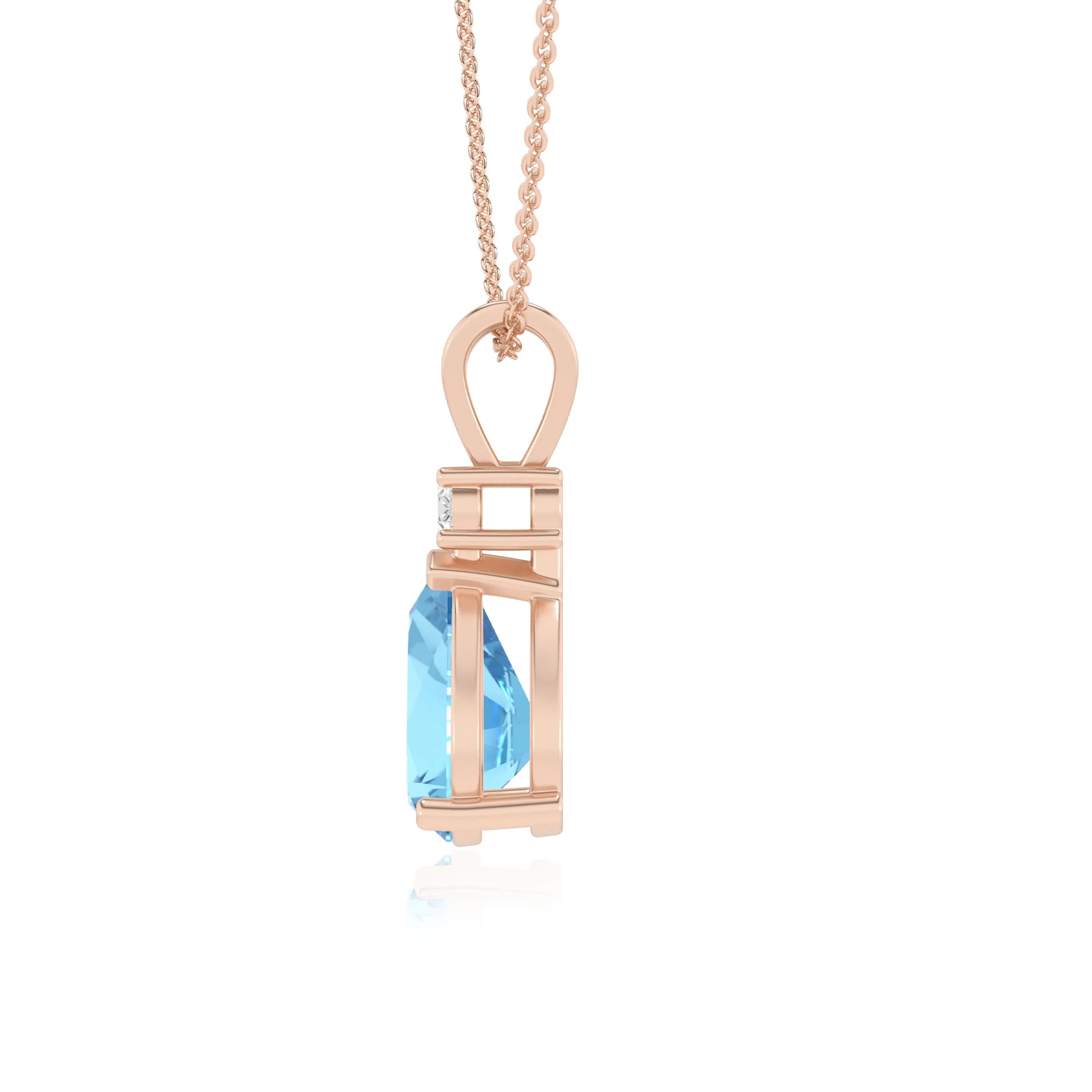 natural swiss-blue-topaz pear solitaire v-bale necklaces in rose gold 