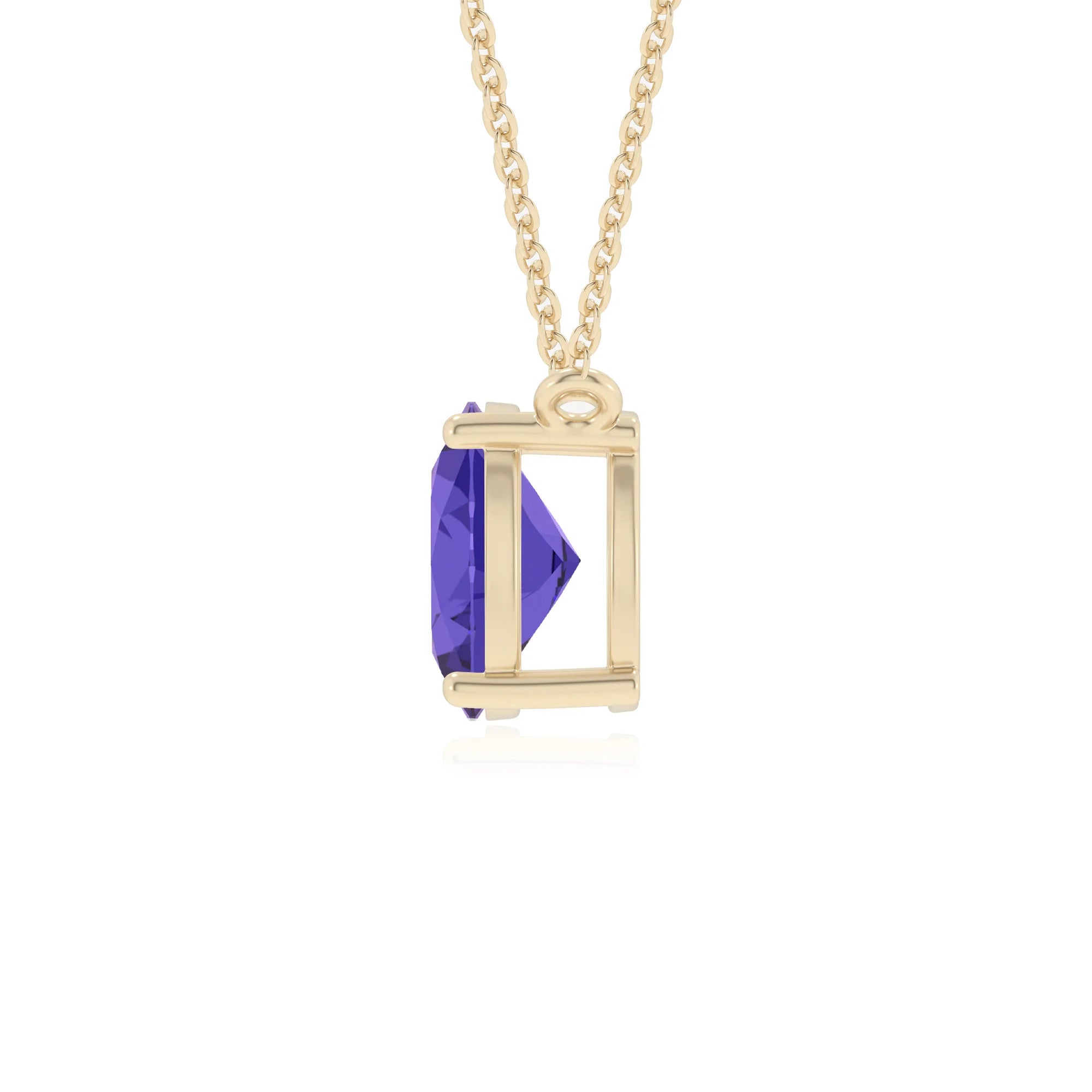 lab grown tanzanite oval solitaire v-bale necklaces in yellow gold 