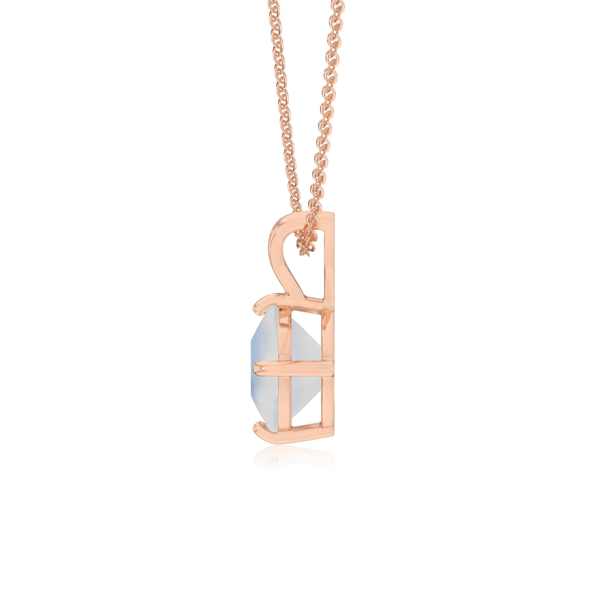 natural rainbow-moonstone cushion solitaire v-bale necklaces in rose gold 