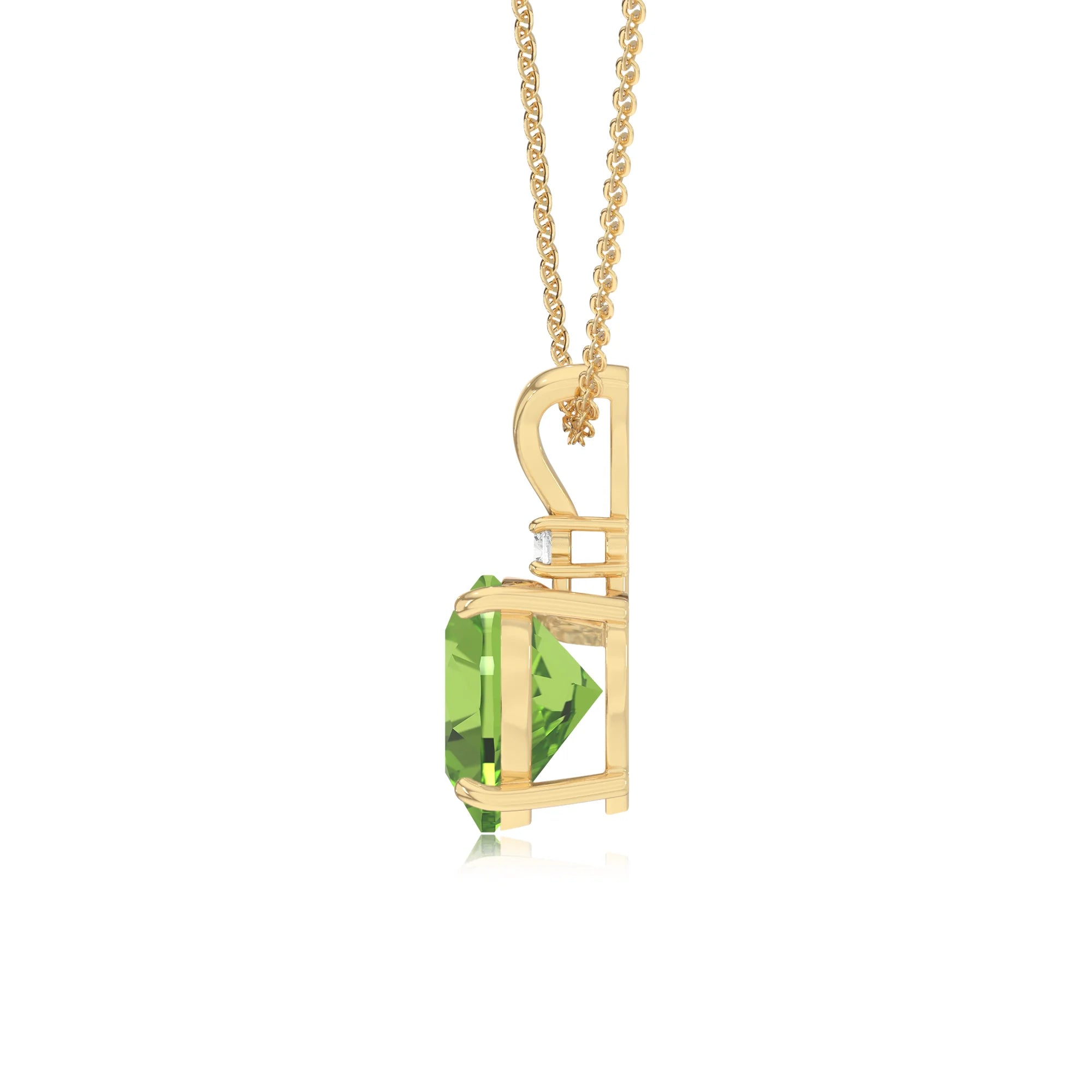 natural peridot heart solitaire v-bale necklaces in yellow gold 