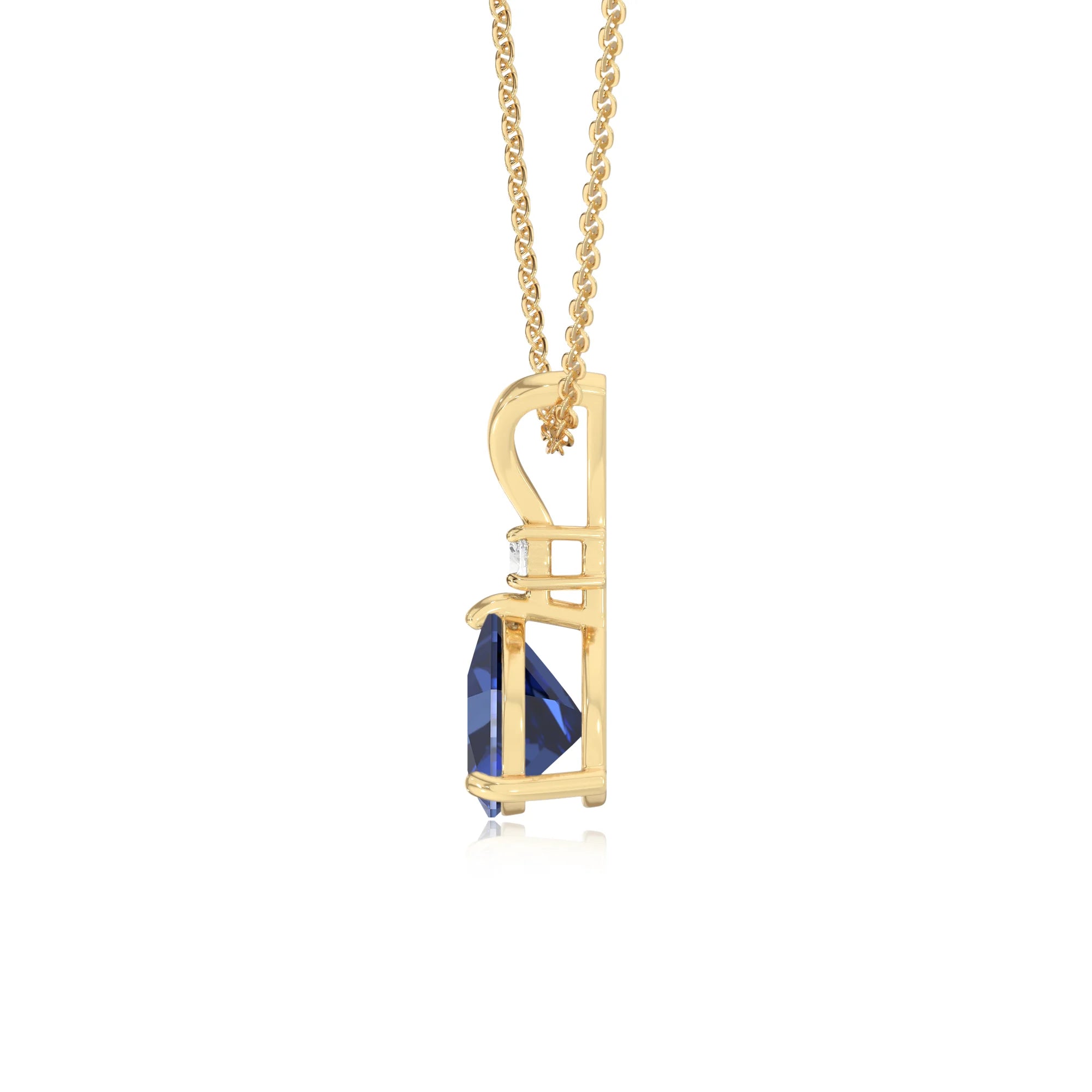 lab grown blue-sapphire trillion solitaire v-bale necklaces in yellow gold 