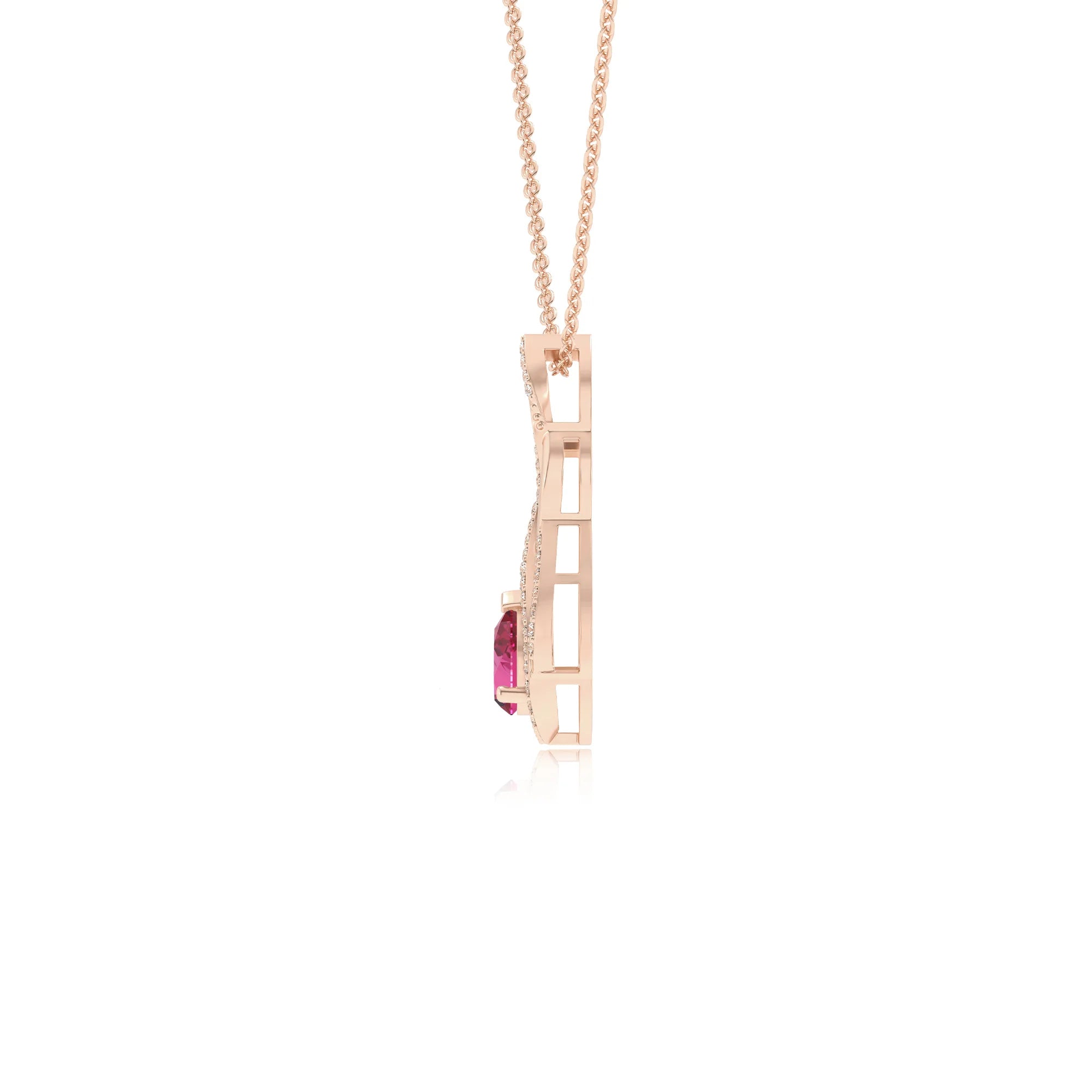 lab grown pink-sapphire pear solitaire necklaces in rose gold 