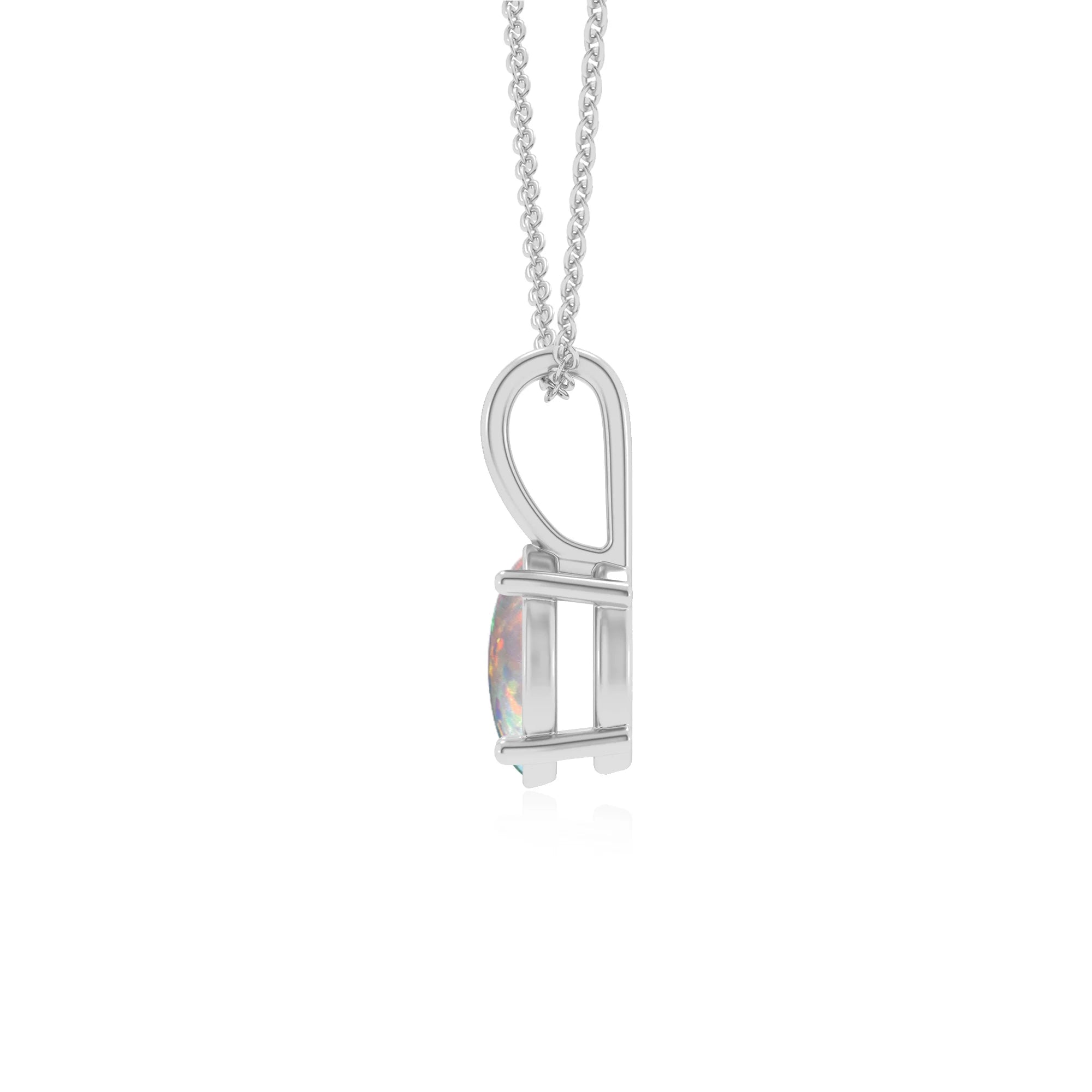 lab grown opal oval solitaire necklaces in white gold 
