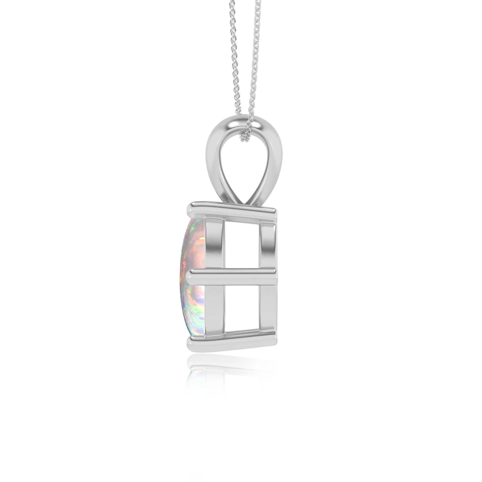 lab grown opal round solitaire necklaces in platinum 