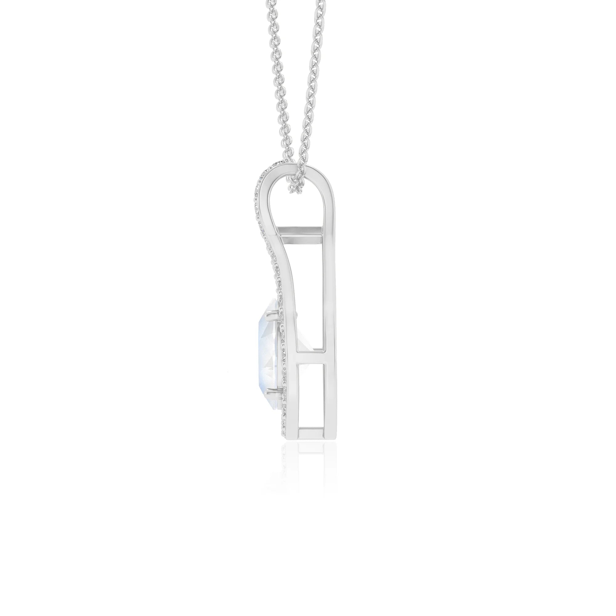 natural rainbow-moonstone oval solitaire necklaces in white gold 