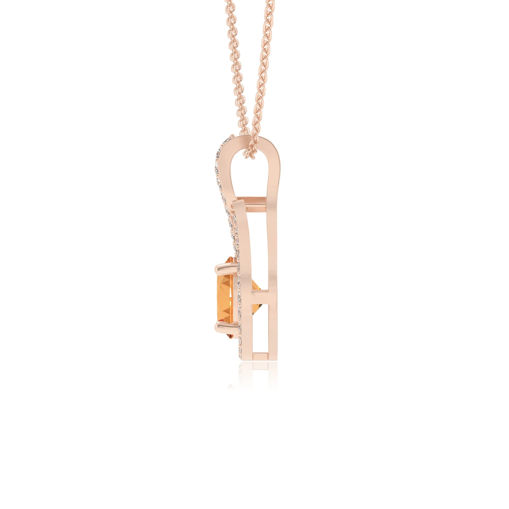 lab grown citrine round solitaire necklaces in rose gold 