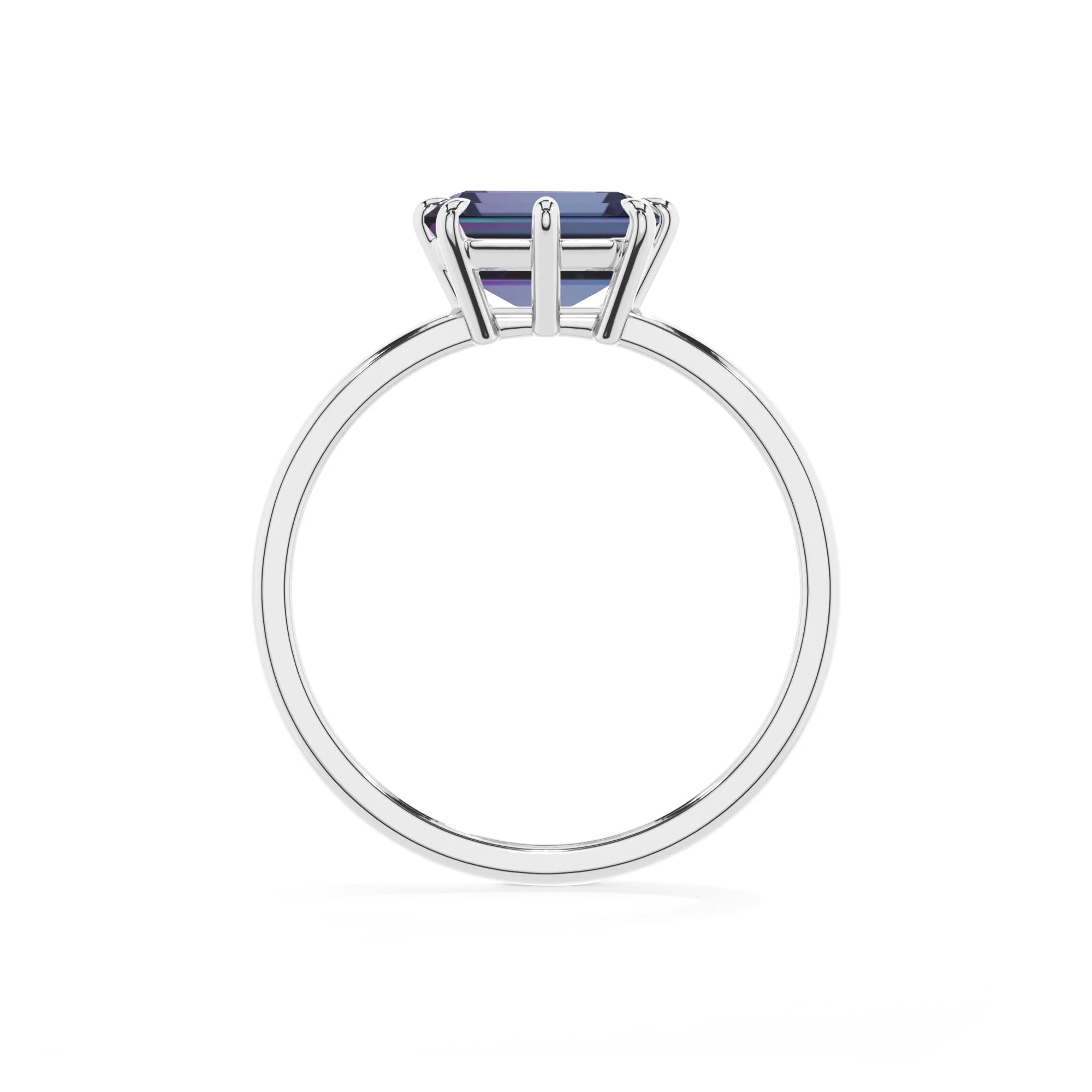 lab grown alexandrite emerald cut solitaire rings in sterling silver 