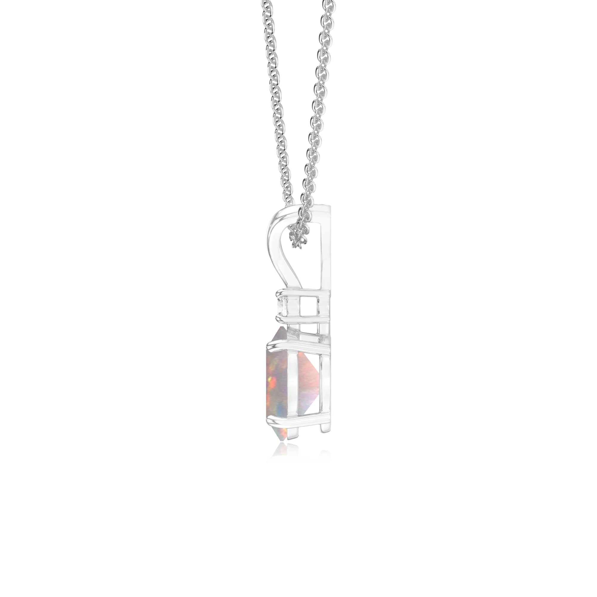 lab grown opal oval solitaire v-bale necklaces in sterling silver 