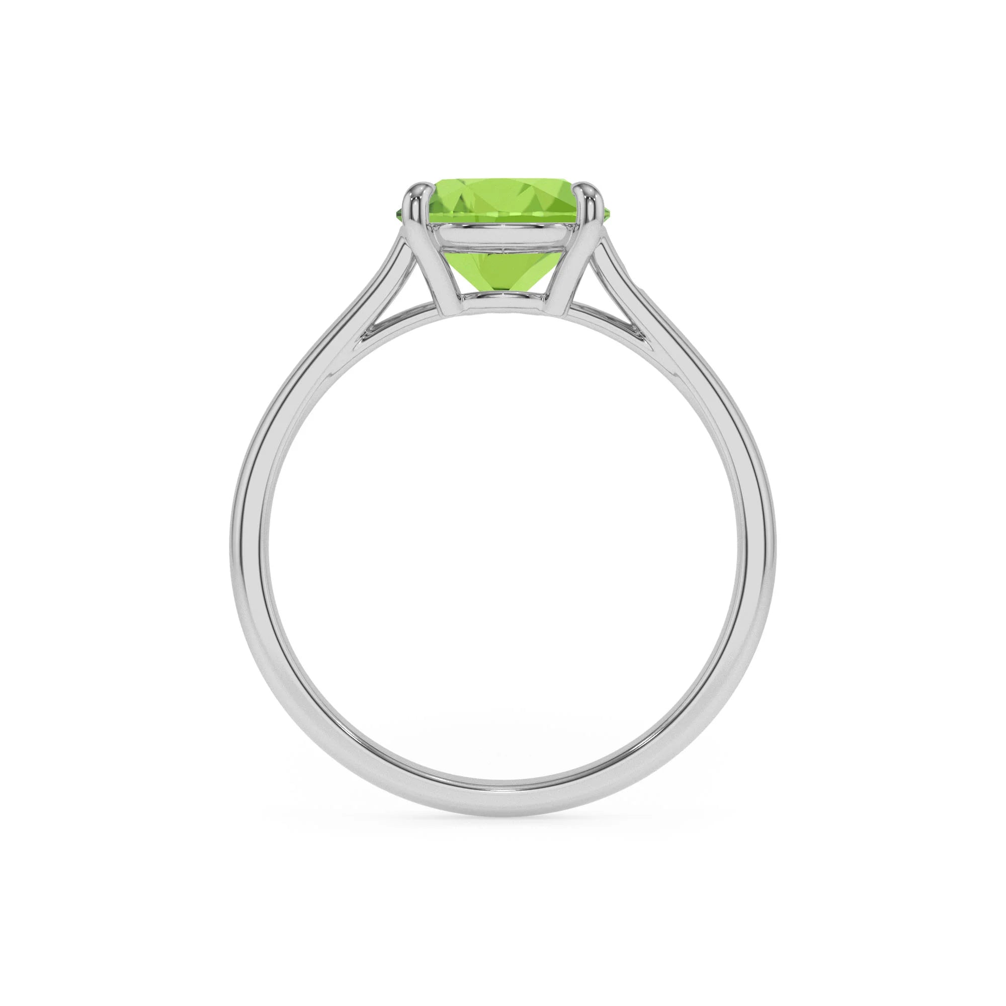 natural peridot cushion solitaire rings in white gold 