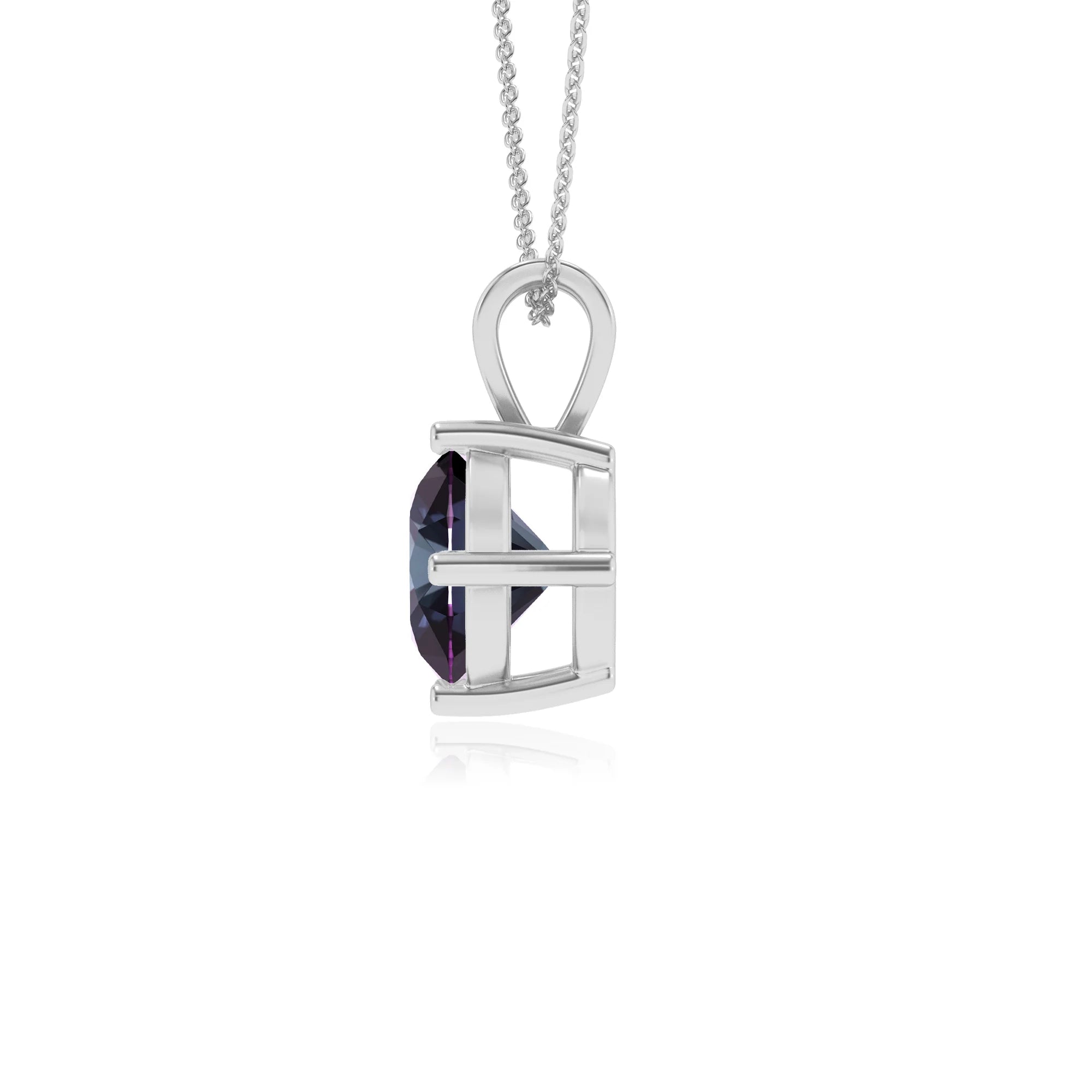 lab grown alexandrite round solitaire v-bale necklaces in platinum 