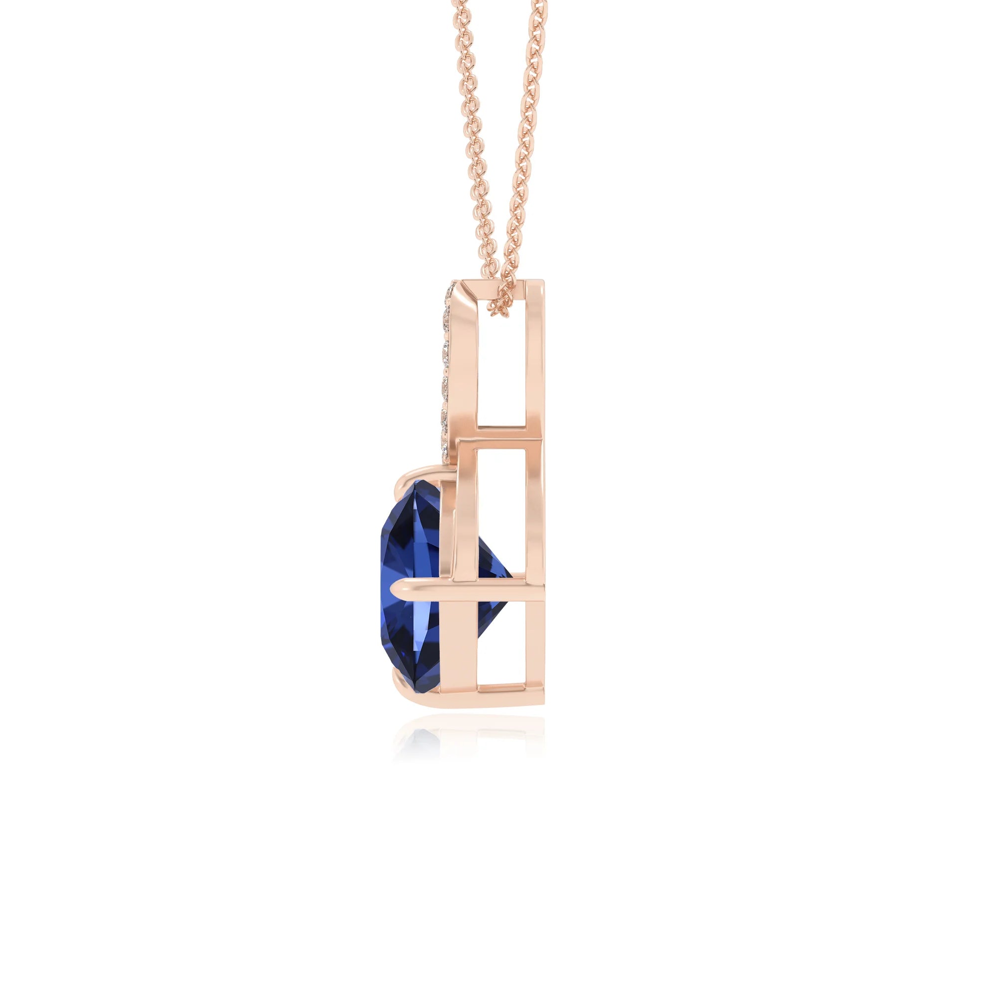 lab grown blue-sapphire cushion infinity necklaces in rose gold 