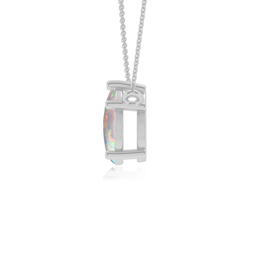 lab grown opal pear solitaire necklaces in white gold 
