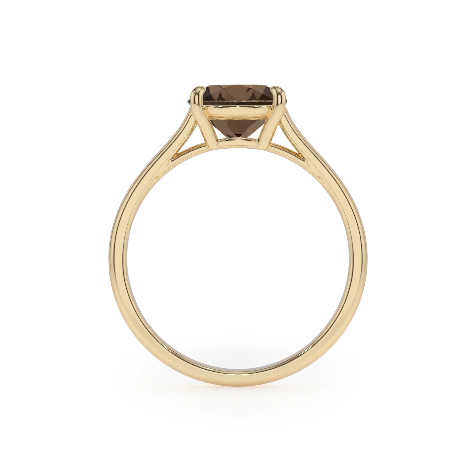natural smoky-quartz pear solitaire rings in yellow gold 