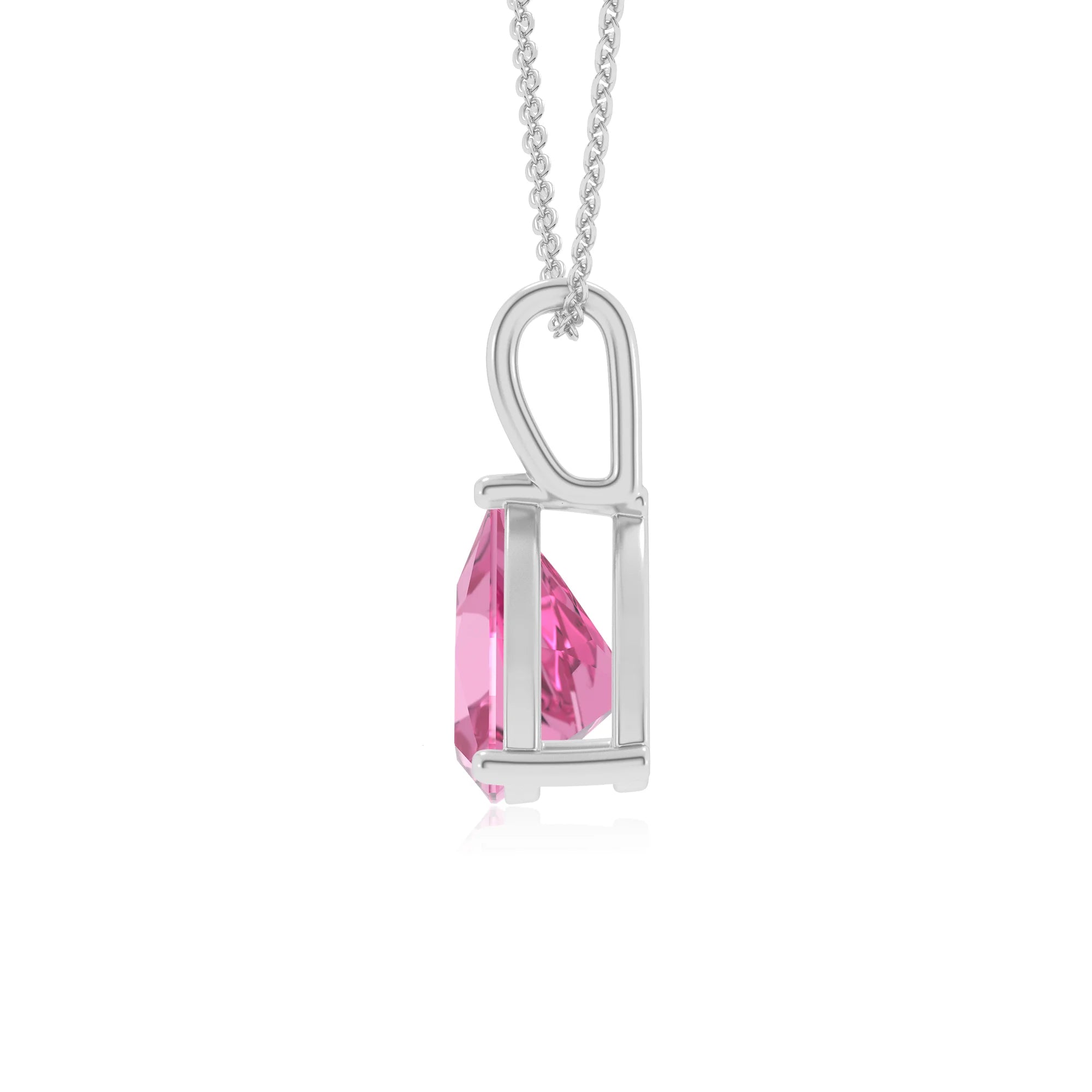 lab grown pink-sapphire trillion solitaire necklaces in sterling silver 