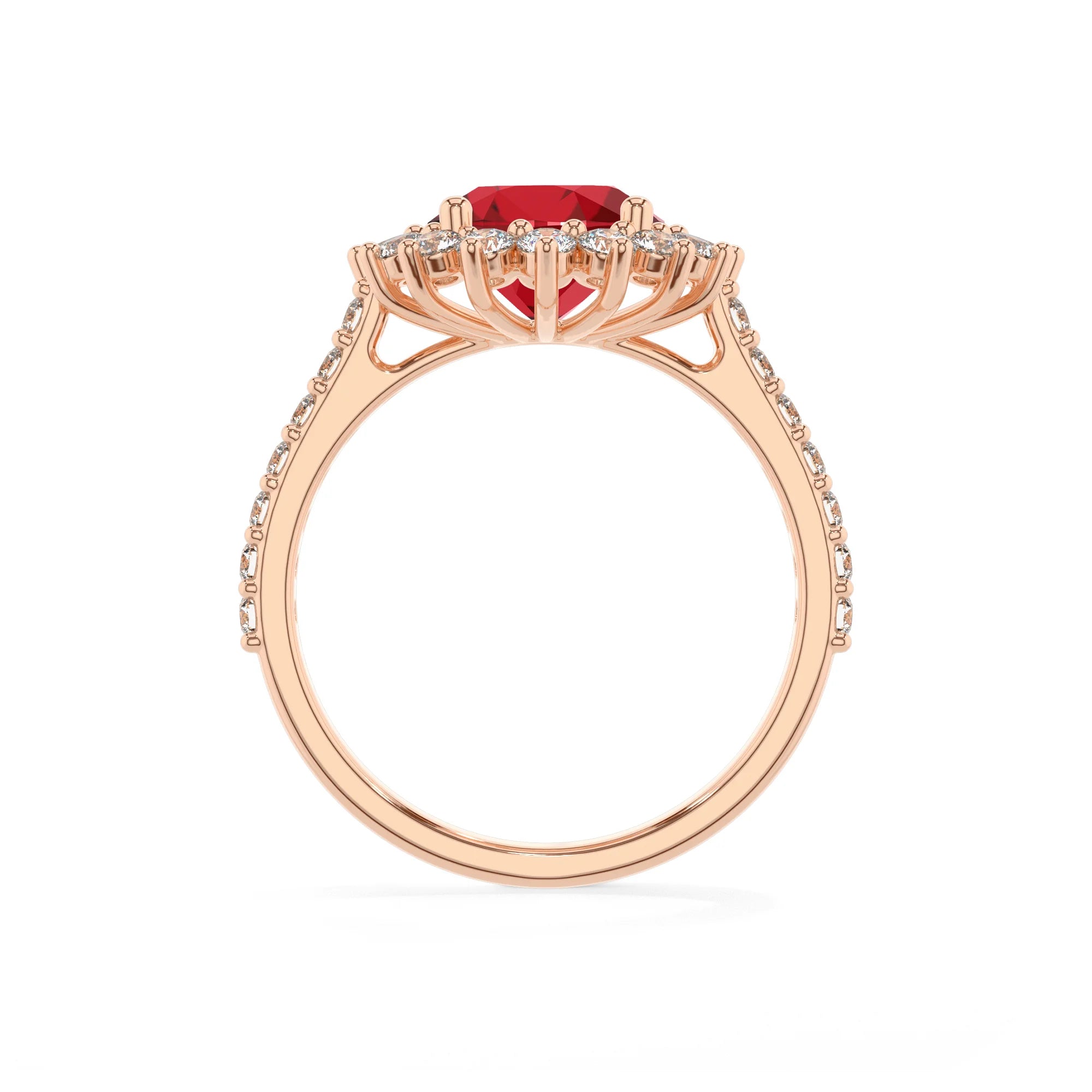 lab grown ruby round solitaire rings in rose gold 