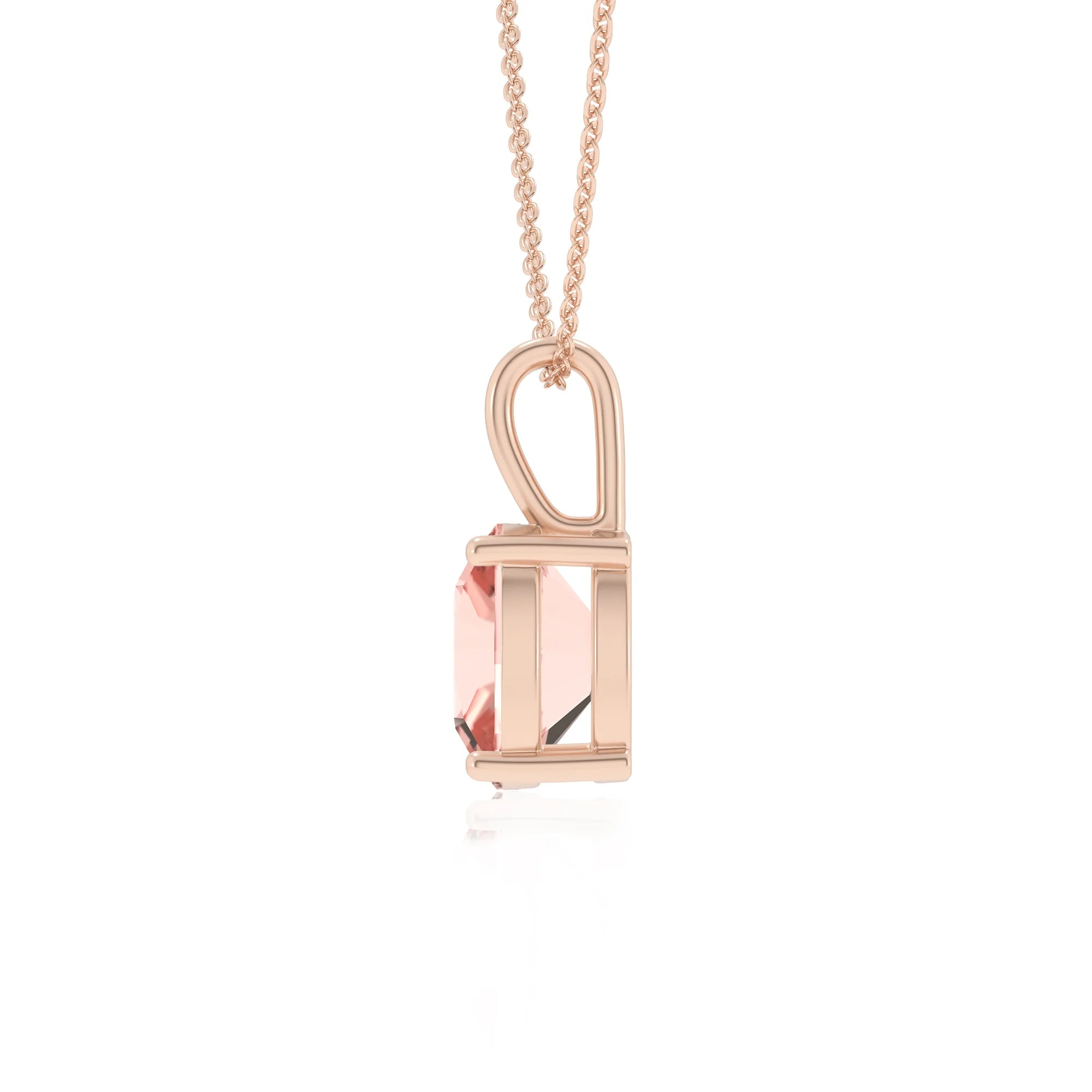 lab grown morganite cushion solitaire necklaces in rose gold 