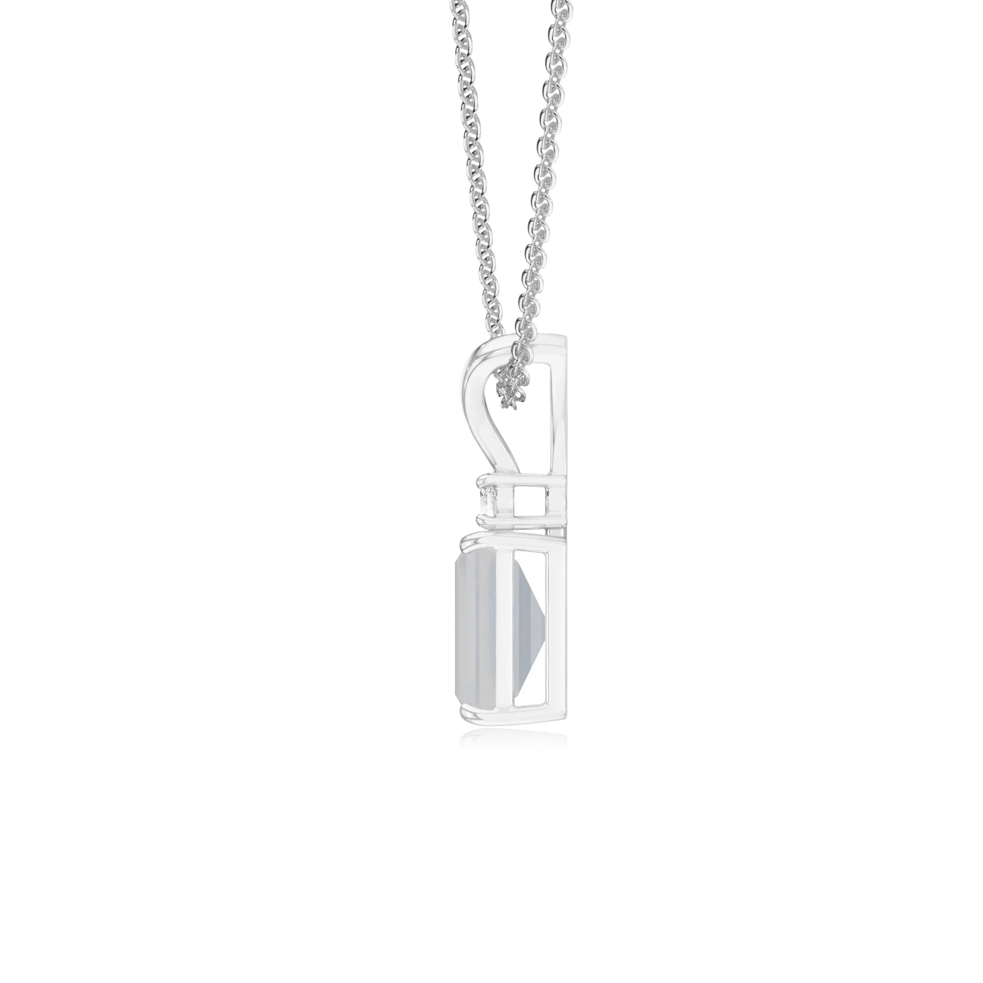 natural rainbow-moonstone emerald cut solitaire v-bale necklaces in white gold 