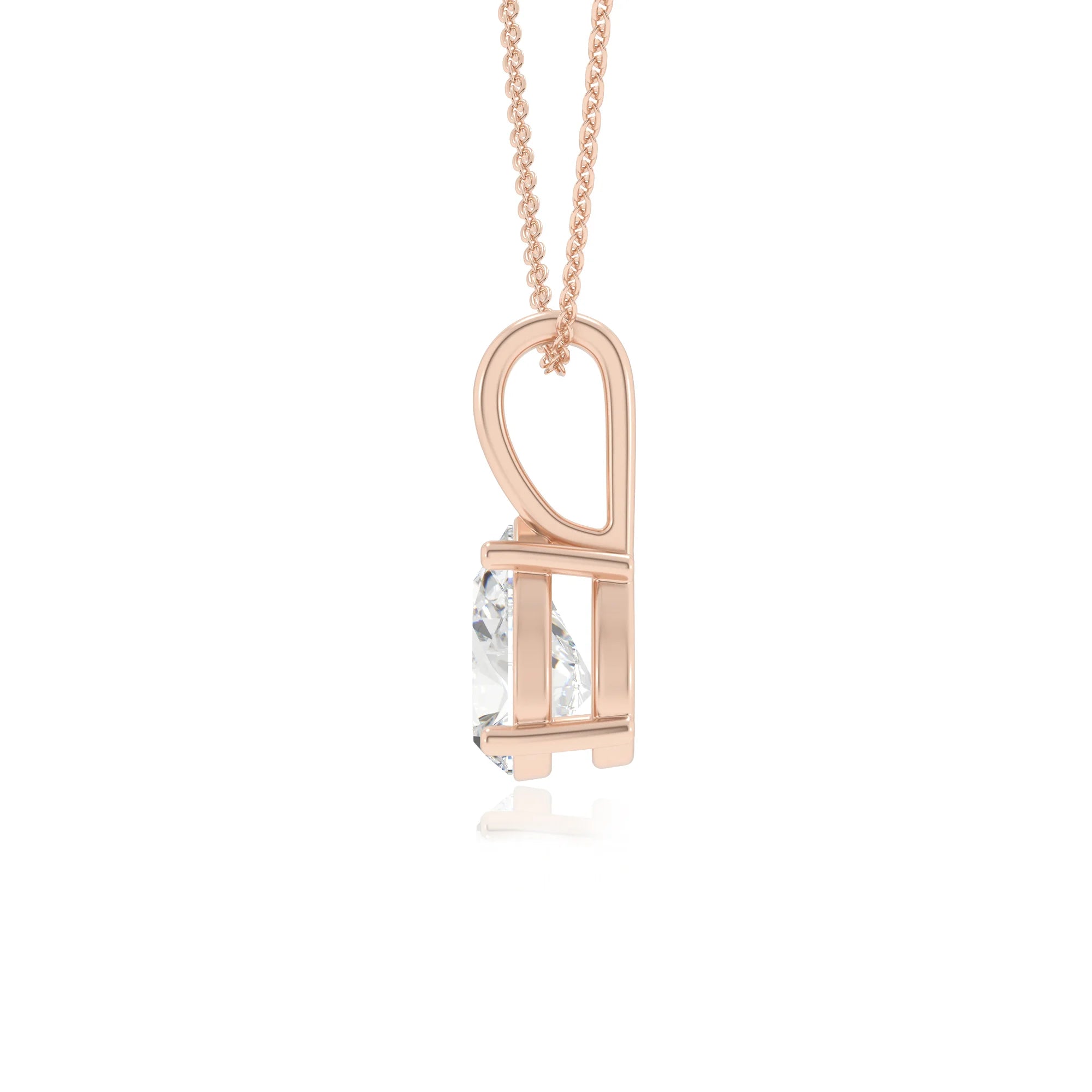 lab grown moissanite pear solitaire necklaces in rose gold 