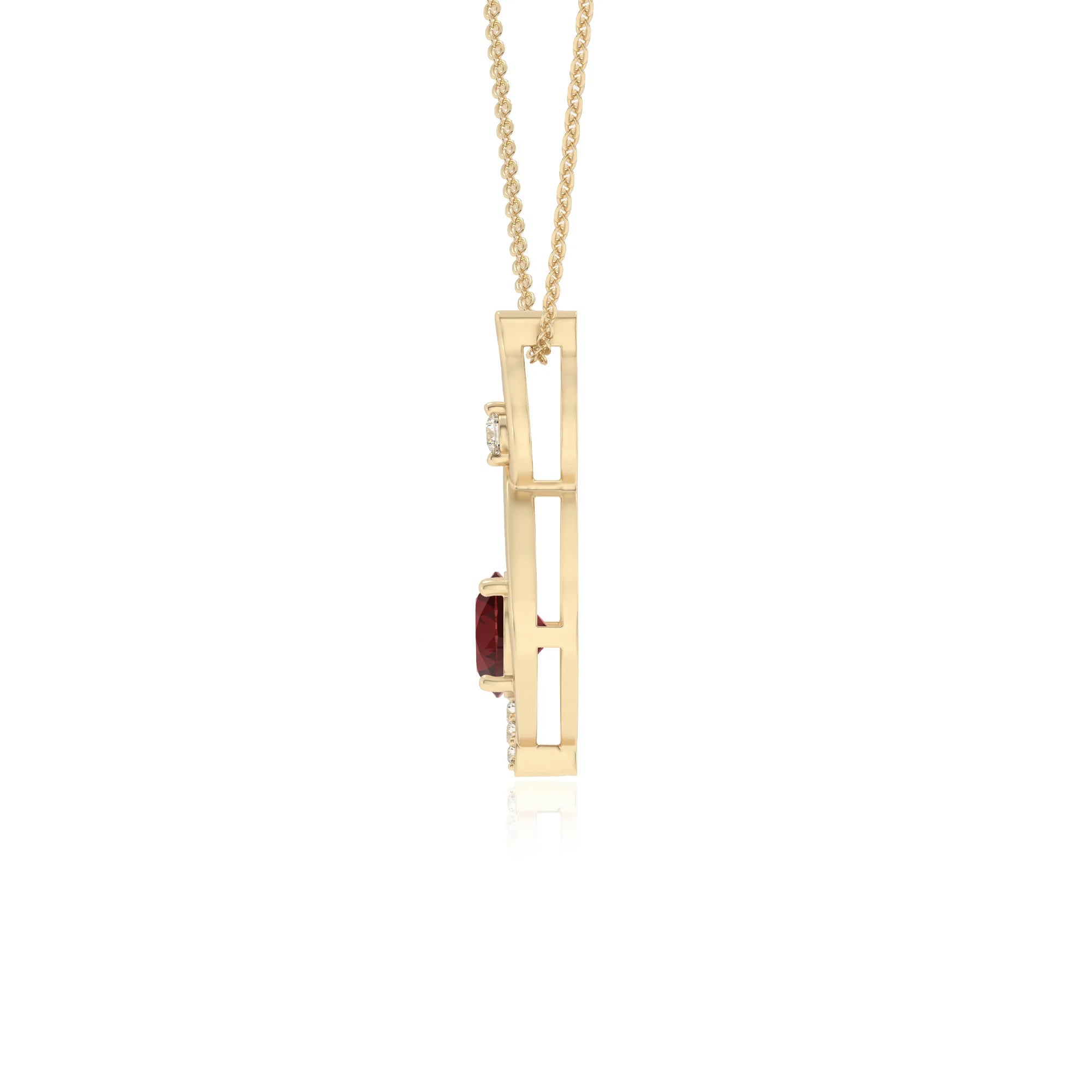 natural garnet round solitaire necklaces in yellow gold 