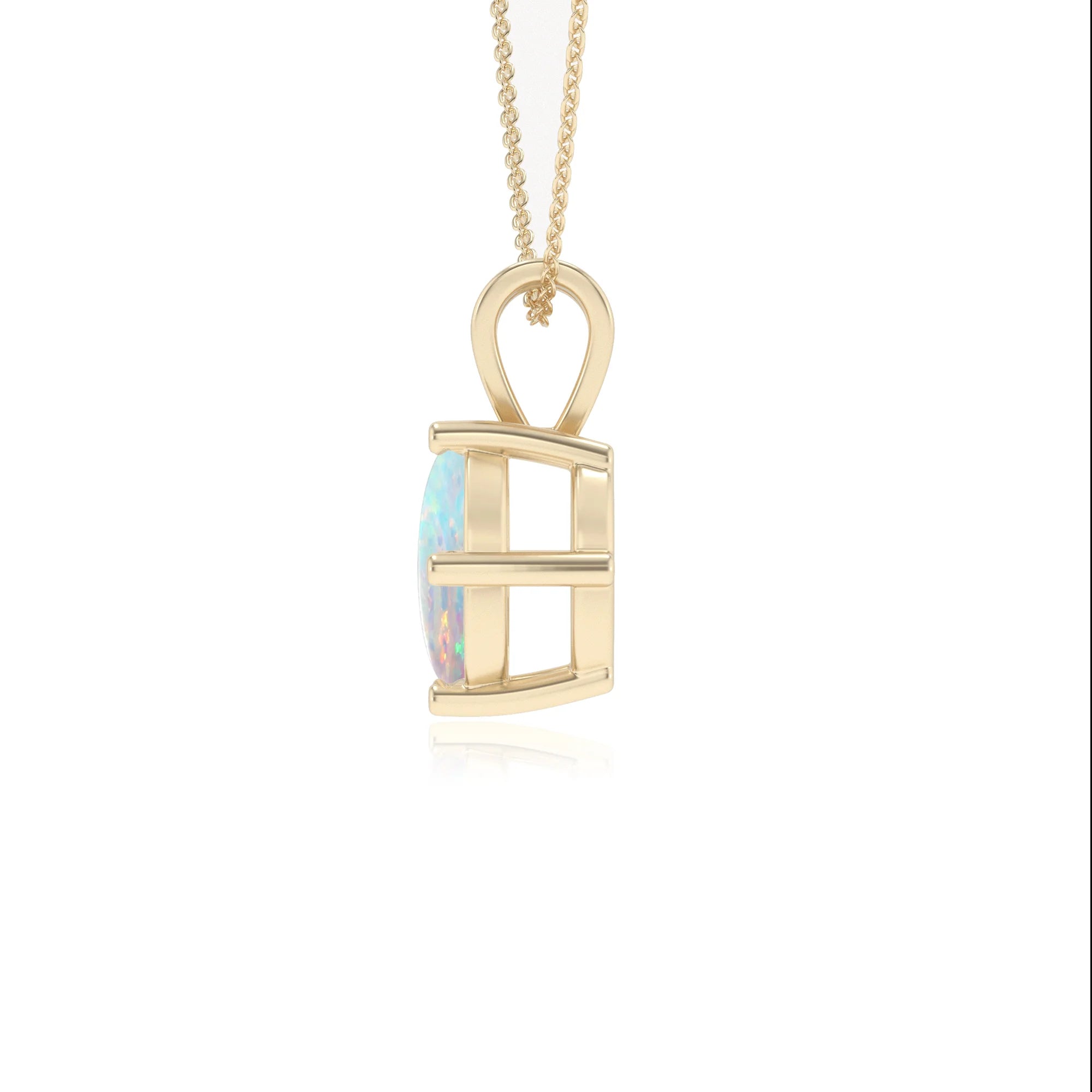 lab grown opal round solitaire v-bale necklaces in yellow gold 