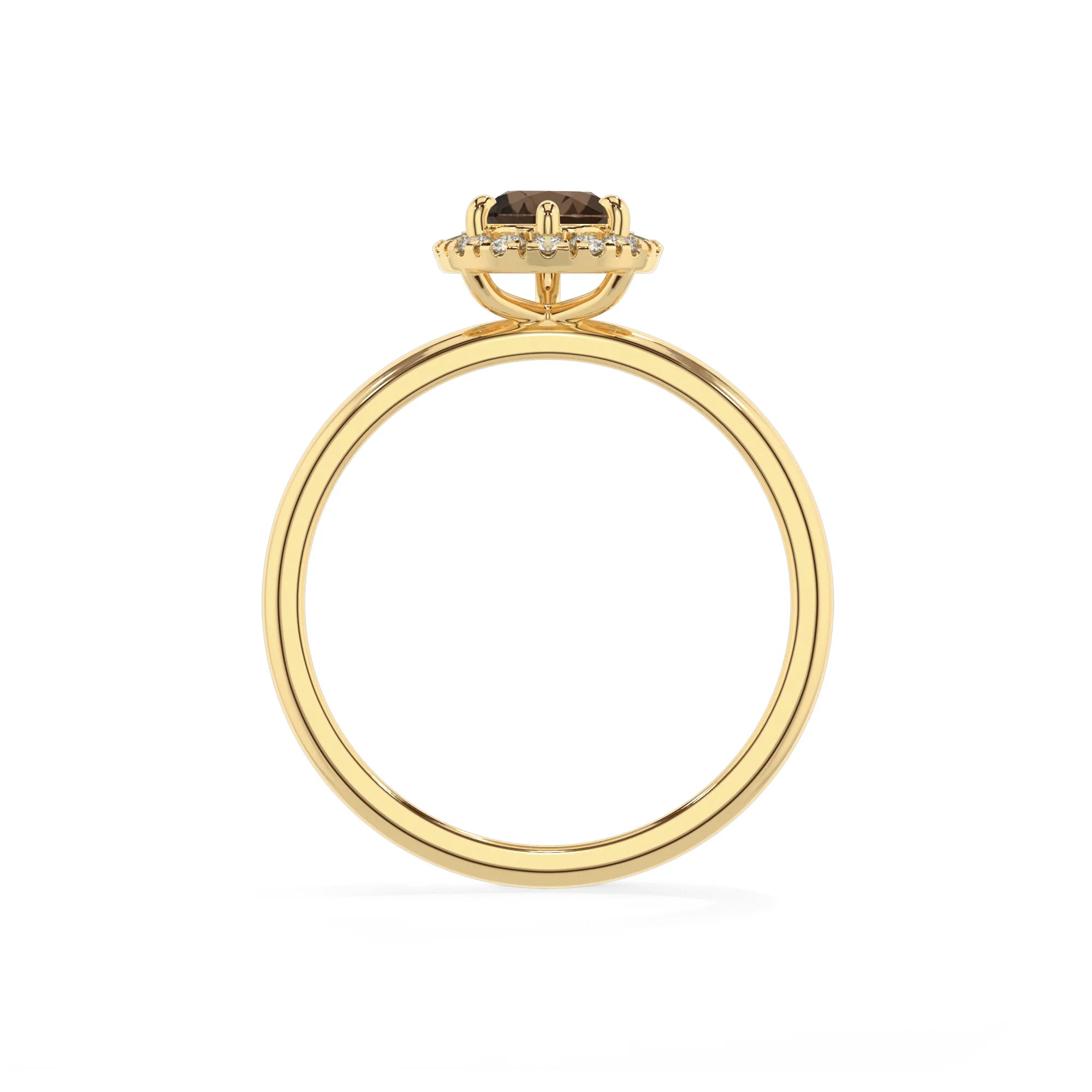 natural smoky-quartz pear solitaire rings in yellow gold 